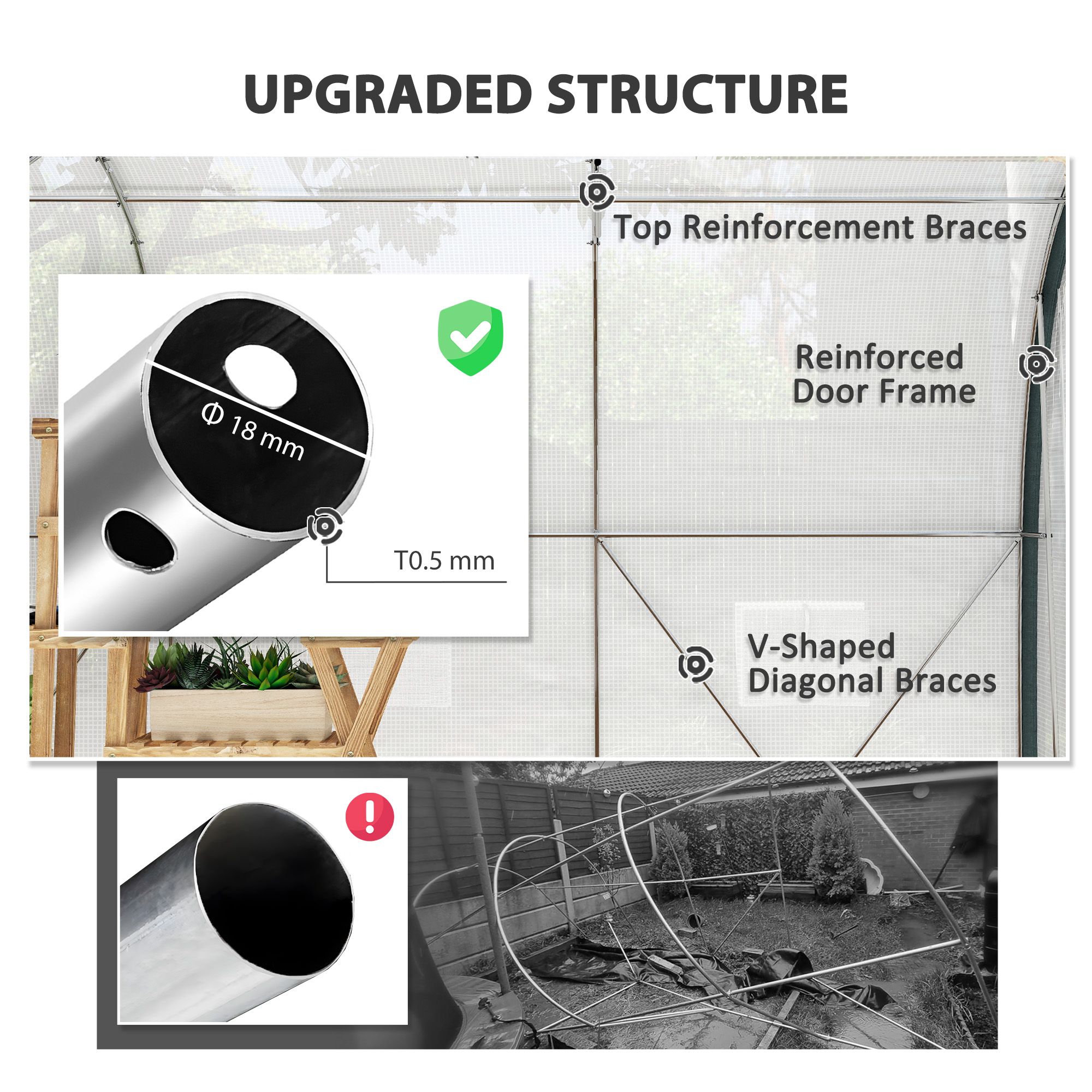OUTSUNNY 3 x 2 x 2 m Polytunnel Greenhouse Pollytunnel Tent Steel Frame in White 5