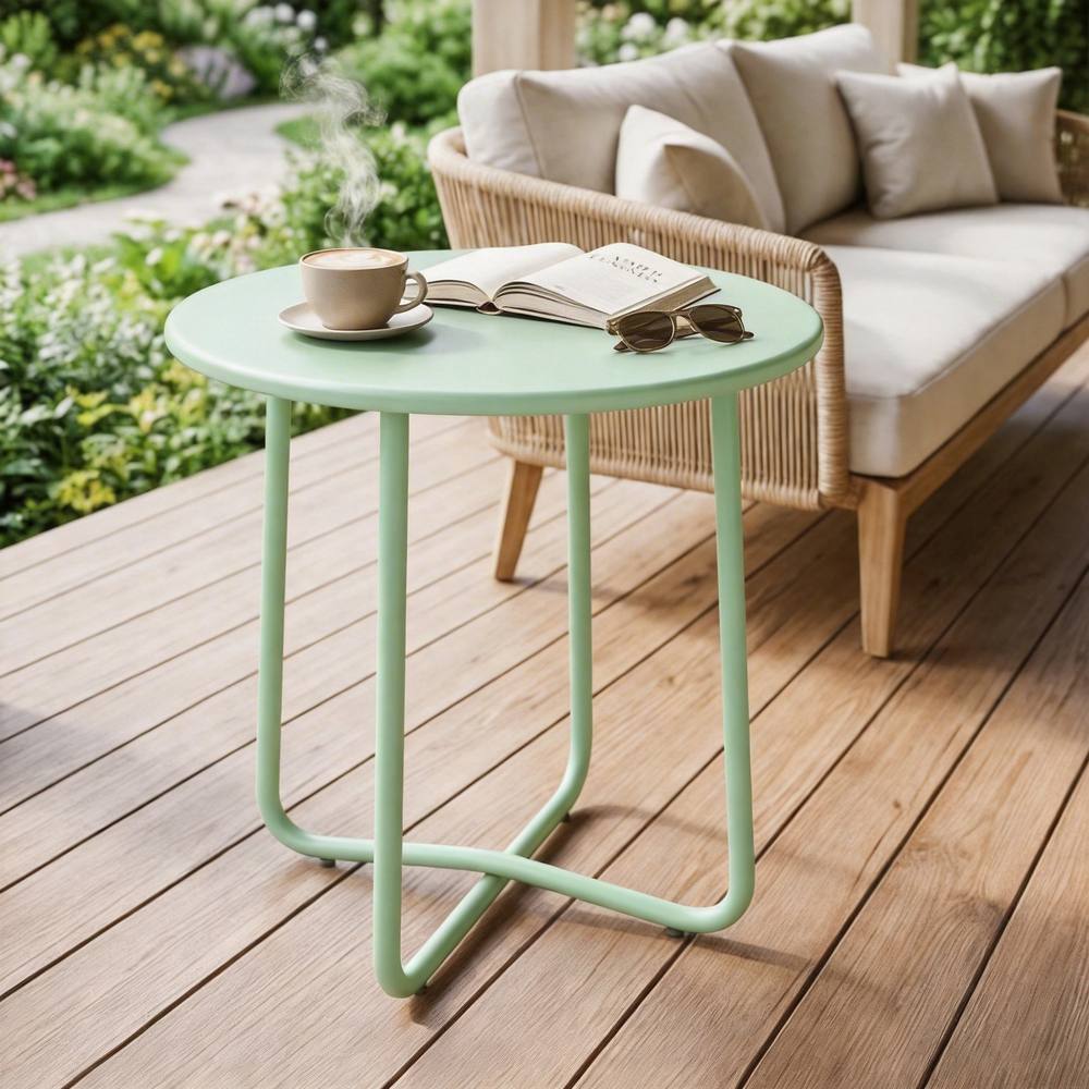 OUTSUNNY Metal Garden Side Table, 48 cm Round Outdoor Table in Green