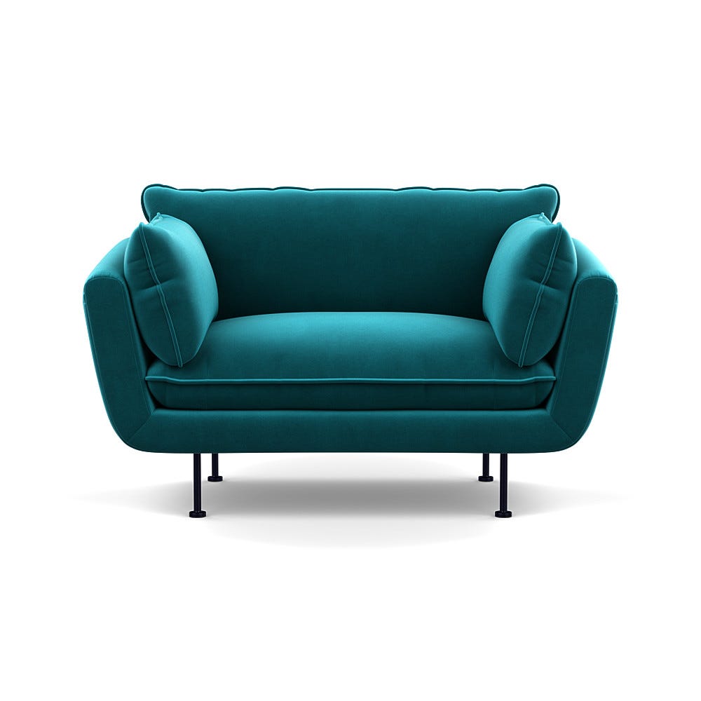 Heal's Allora Loveseat Smart Velvet Petrol Black Feet