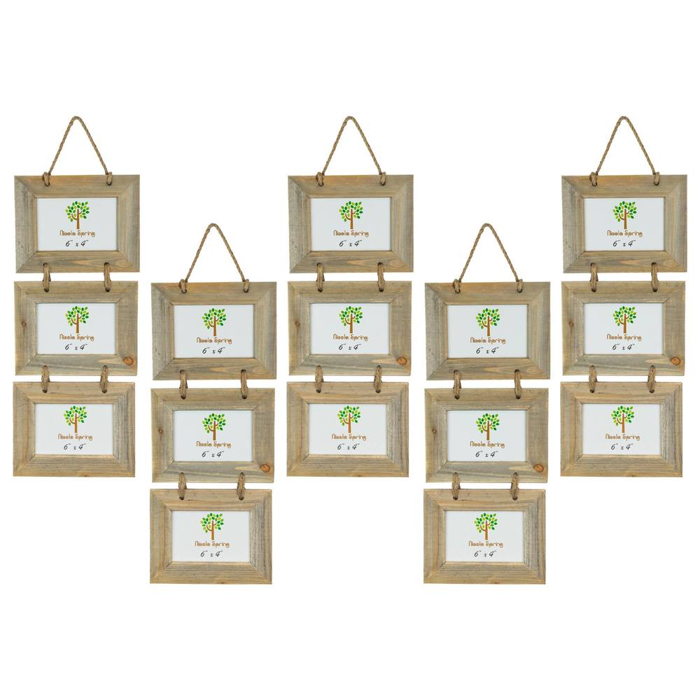 Nicola Spring Rustic Wooden Hanging 3 Photo Frames - 6 x 4" - Pack of 5 in Natural