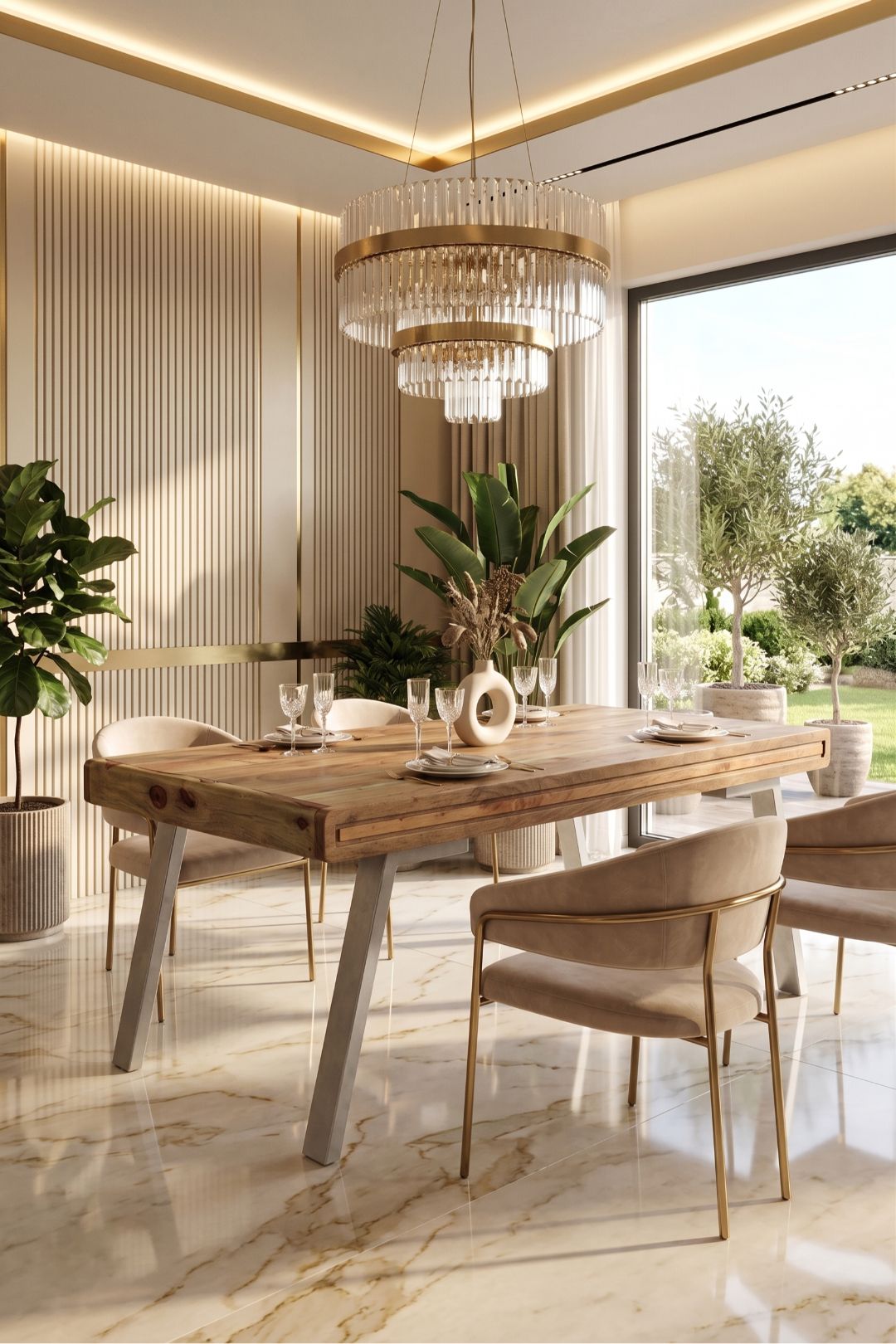 IH Design Daizha Wood & Metal Large Dining Table in Brown