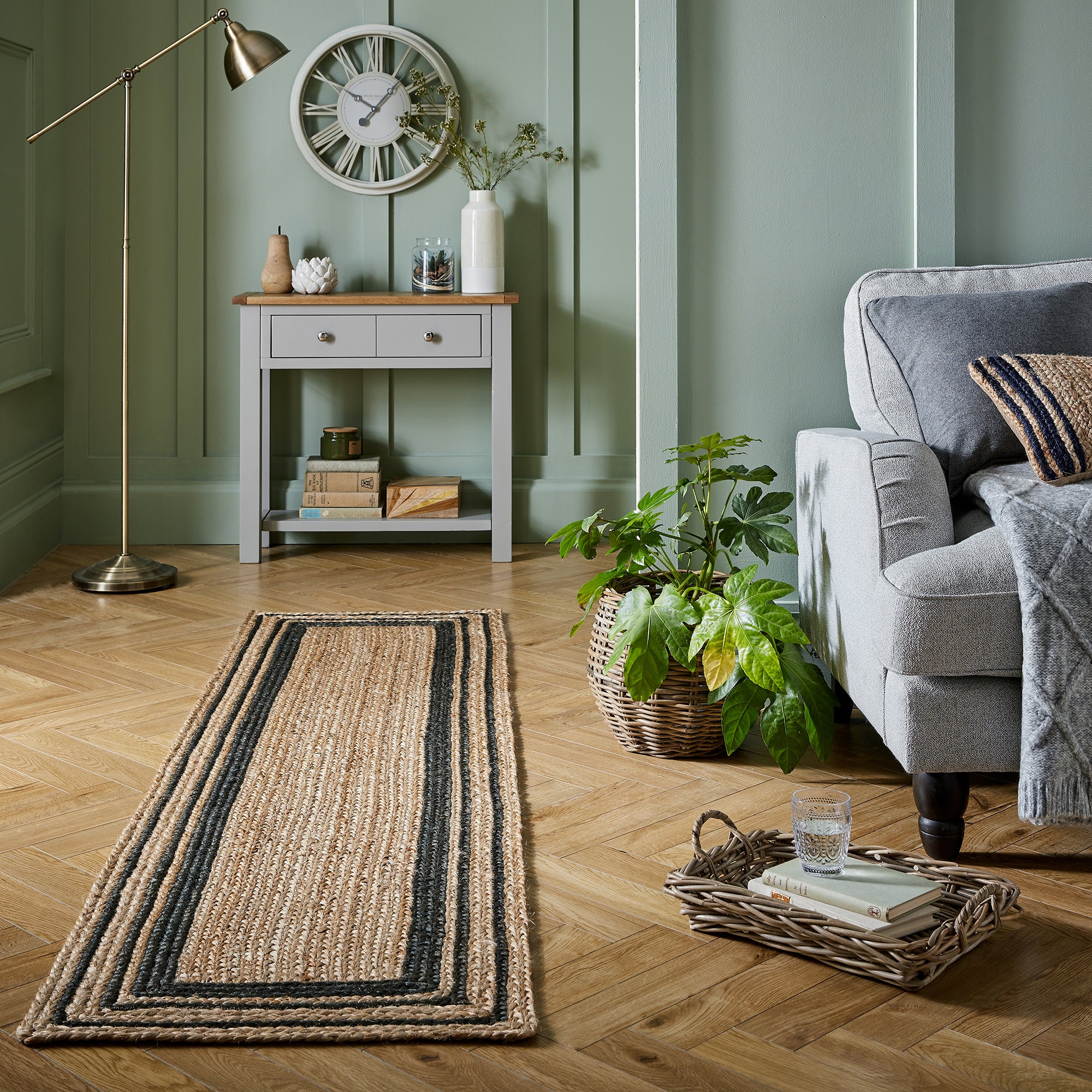 Stanford Churchgate Border Jute Runner Stanford Border Natural and Navy
