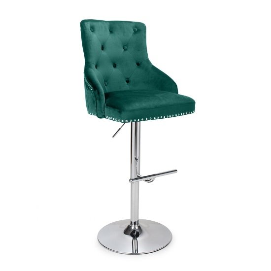 Calico Bar Stool In Green Brushed Velvet And Chrome Base