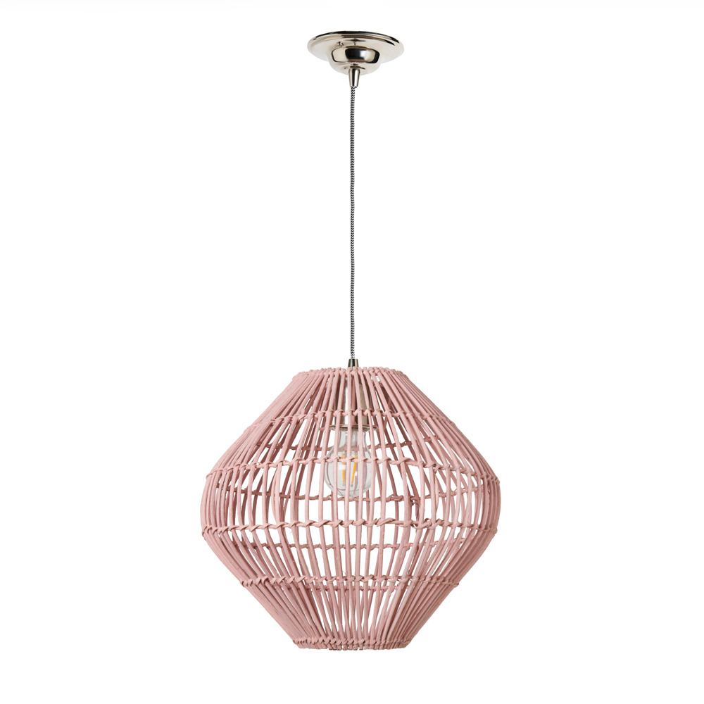 Bamboo Bobbin Herringbone Cable Ceiling Pendant Light, Pink