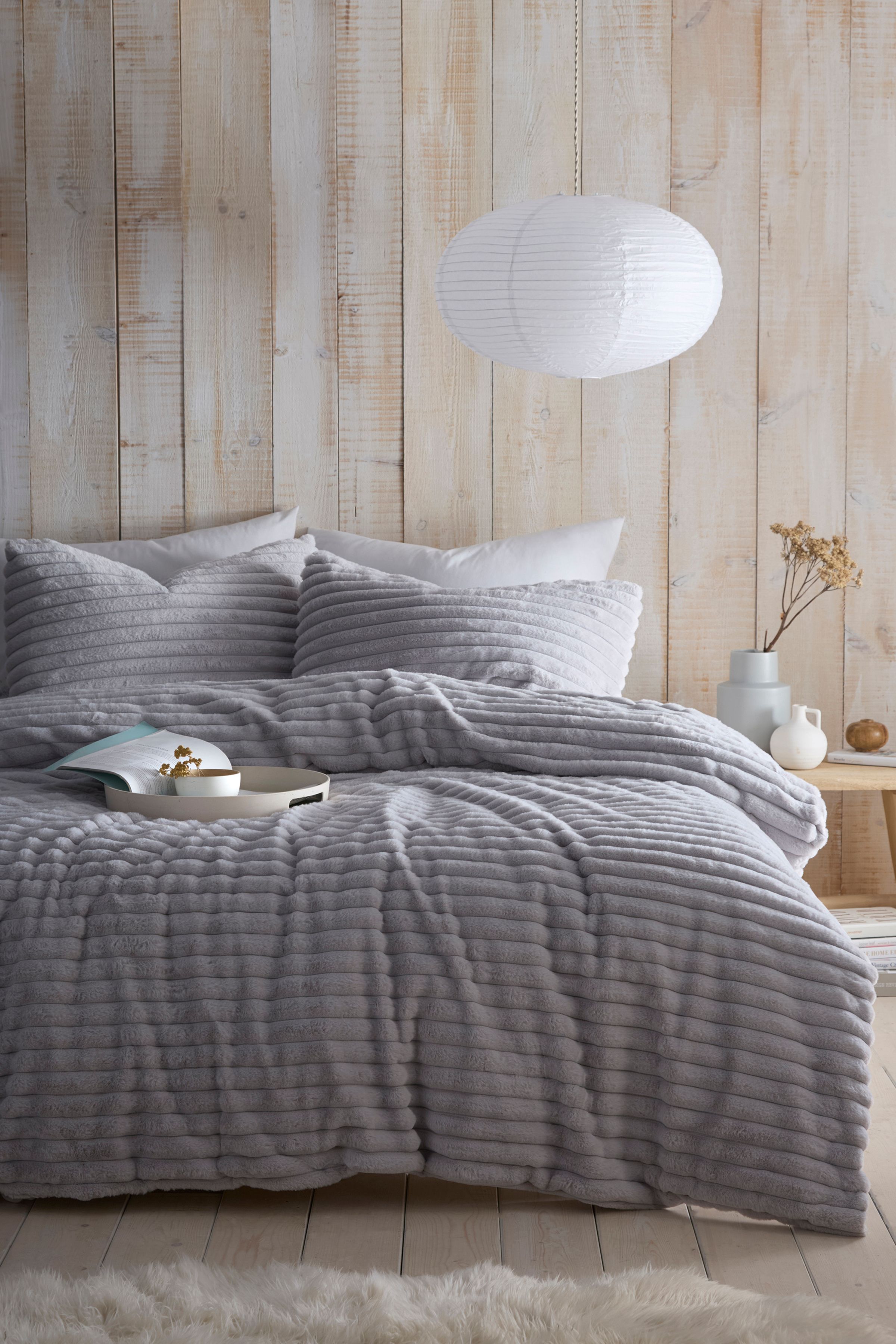 Appletree 'Morritz' Soft Ribbed Faux Fur Duvet Cover Set in Grey