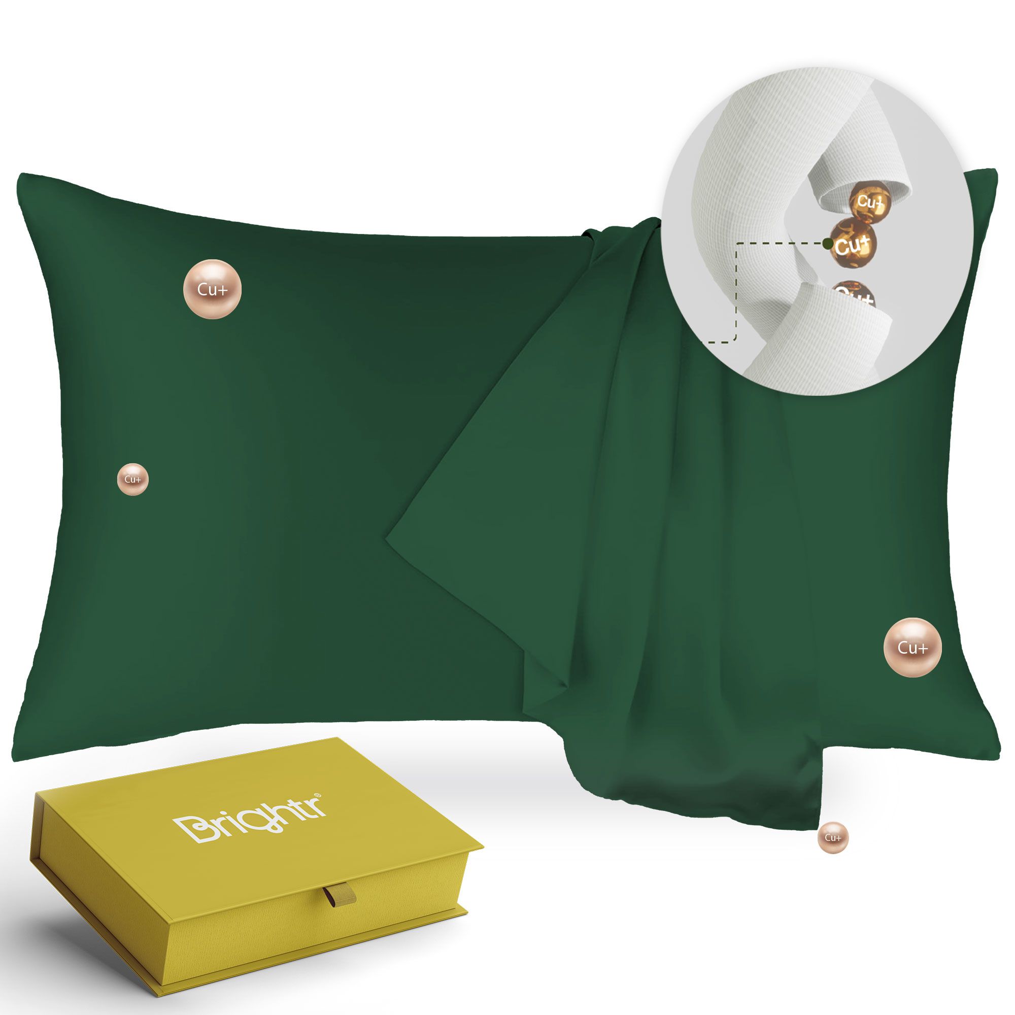 Brightr Sleep Copper-Infused Eucalyptus Silk Pillowcase in Dark Green