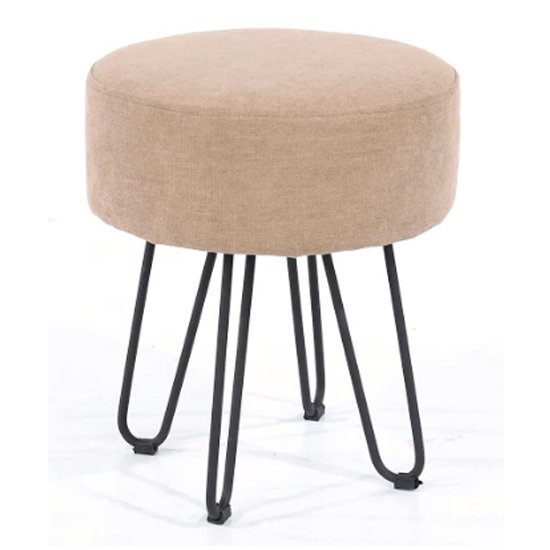 Arturo Round Fabric Stool In Sand With Metal Legs