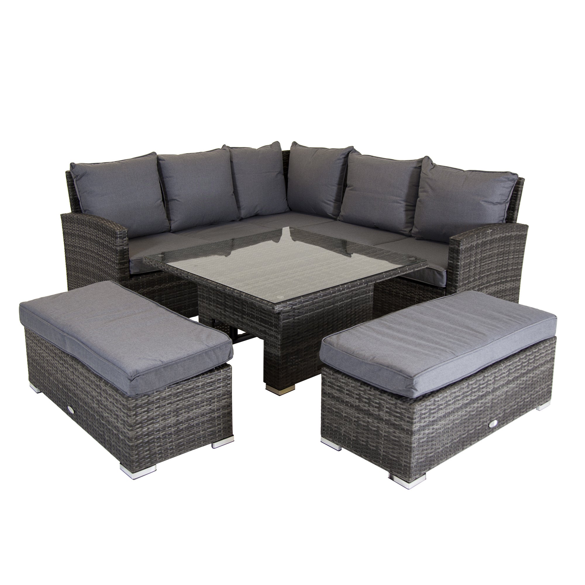 Rattan 8 Seater Corner Lounger Set with Adjustable Height Light Grey