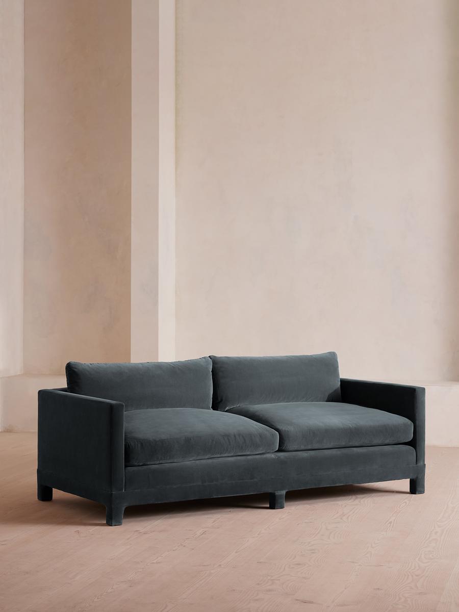 Ashford Three Seater Sofa, Velvet, Grey Blue