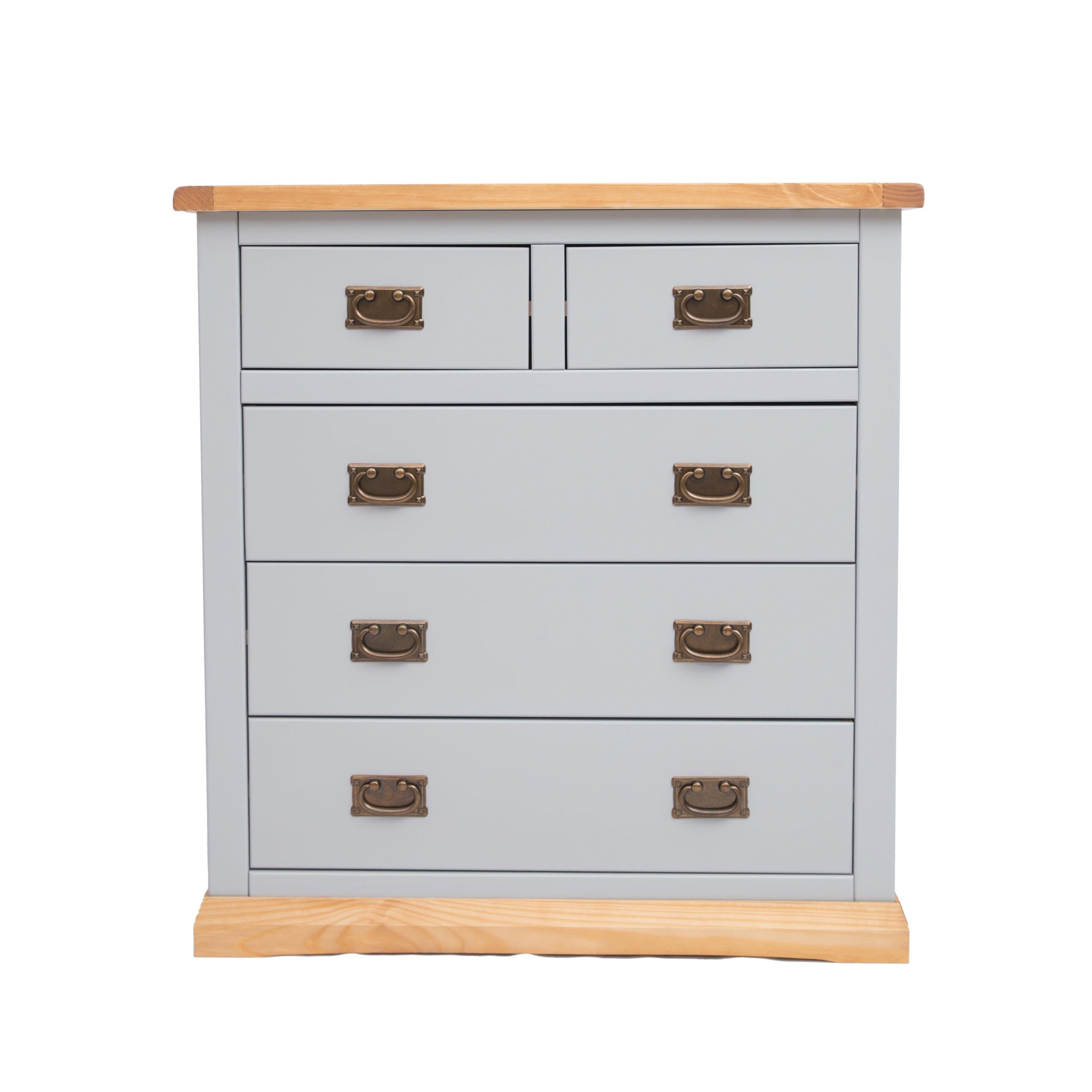 Cabinet Bits Bomporto 5 Drawer Chest of Drawers Bras Drop Handle in Light Grey