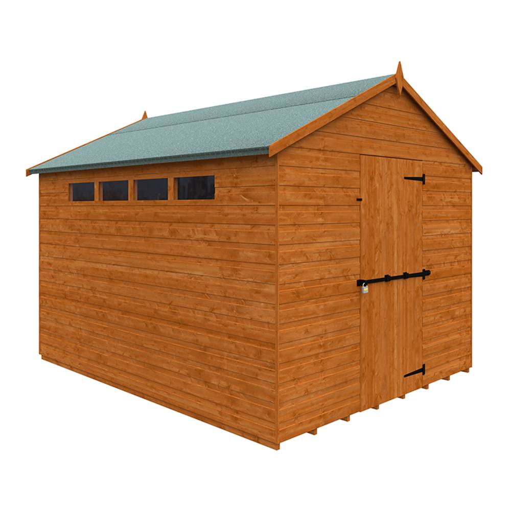Buttercup Farm 10 x 8 Feet Security Apex 12mm Shed - Solid Wood/Softwood/Pine in Burnt Orange
