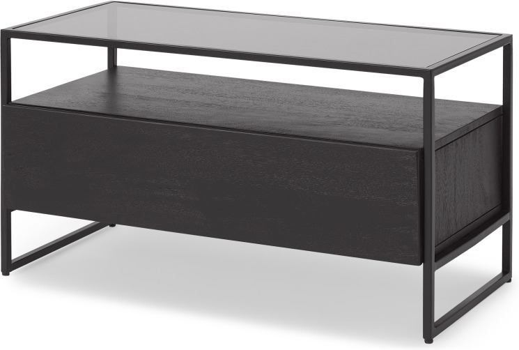 Kilby Compact TV Stand, Black Stained Mango Wood and Smoked Glass