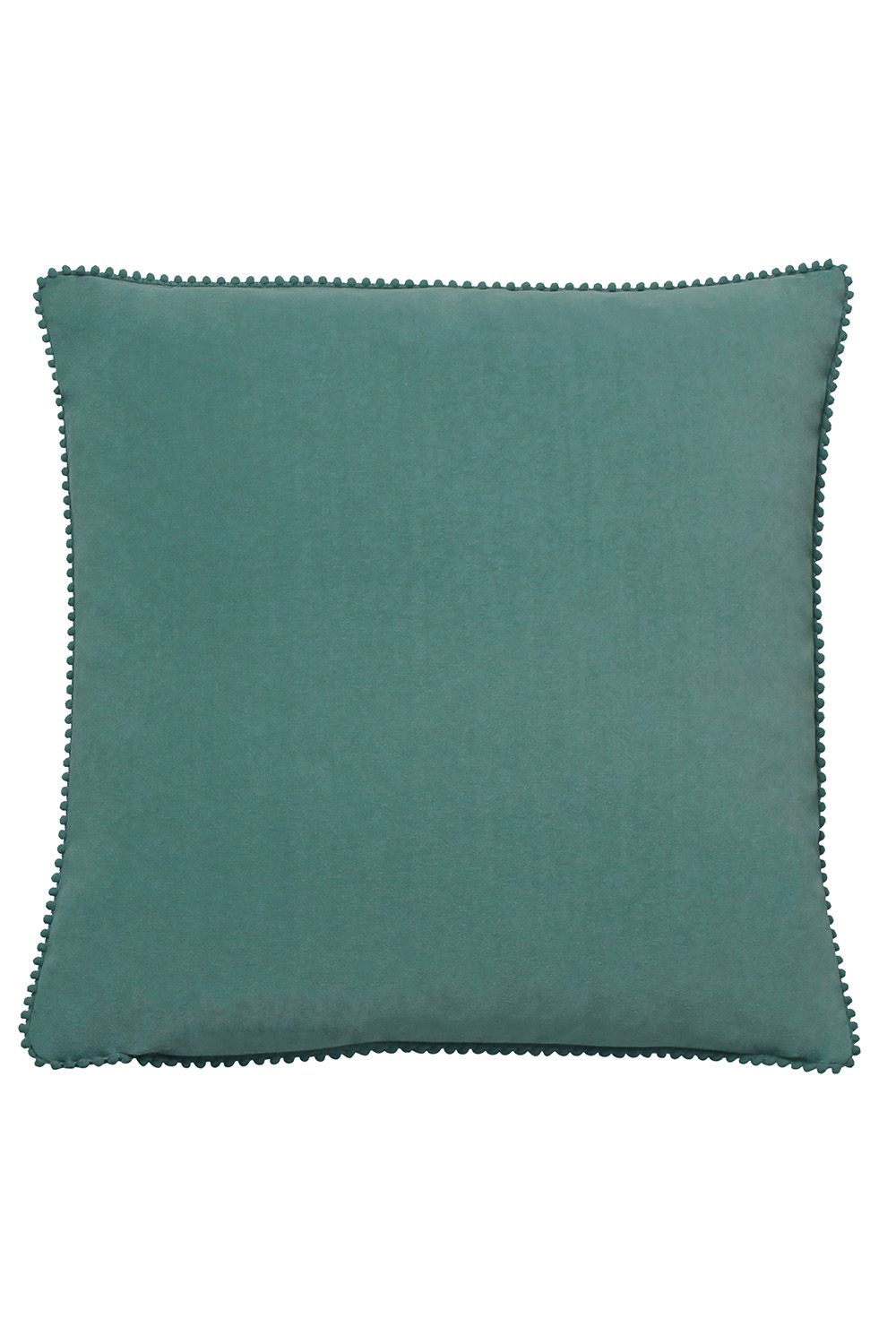 Furn Cosmo Soft Velvet Pom Pom Trimmed Cushion in Blue