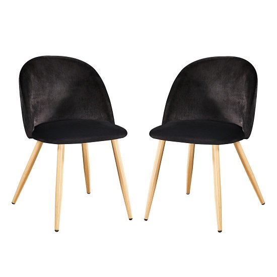 Swart Velvet Dining Chairs In Black With Oak Legs In A Pair