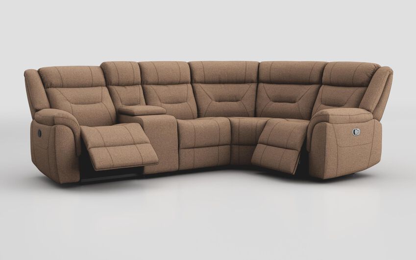 Brown Fabric Ainsdale 2 Corner 1 Manual Sofa with Console
