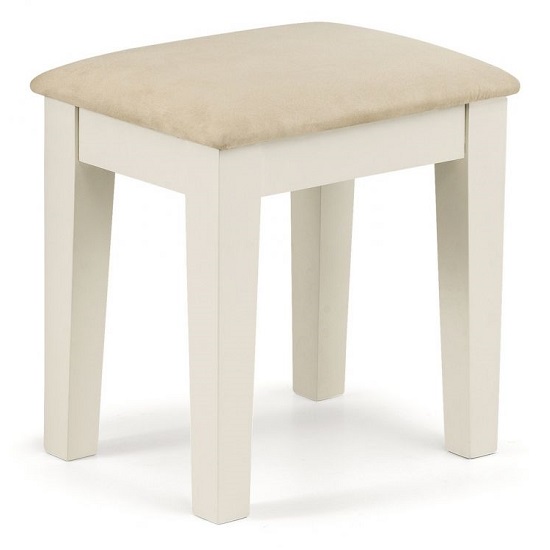 Atsabe Faux Suede Dressing Stool In Stone White Lacquer