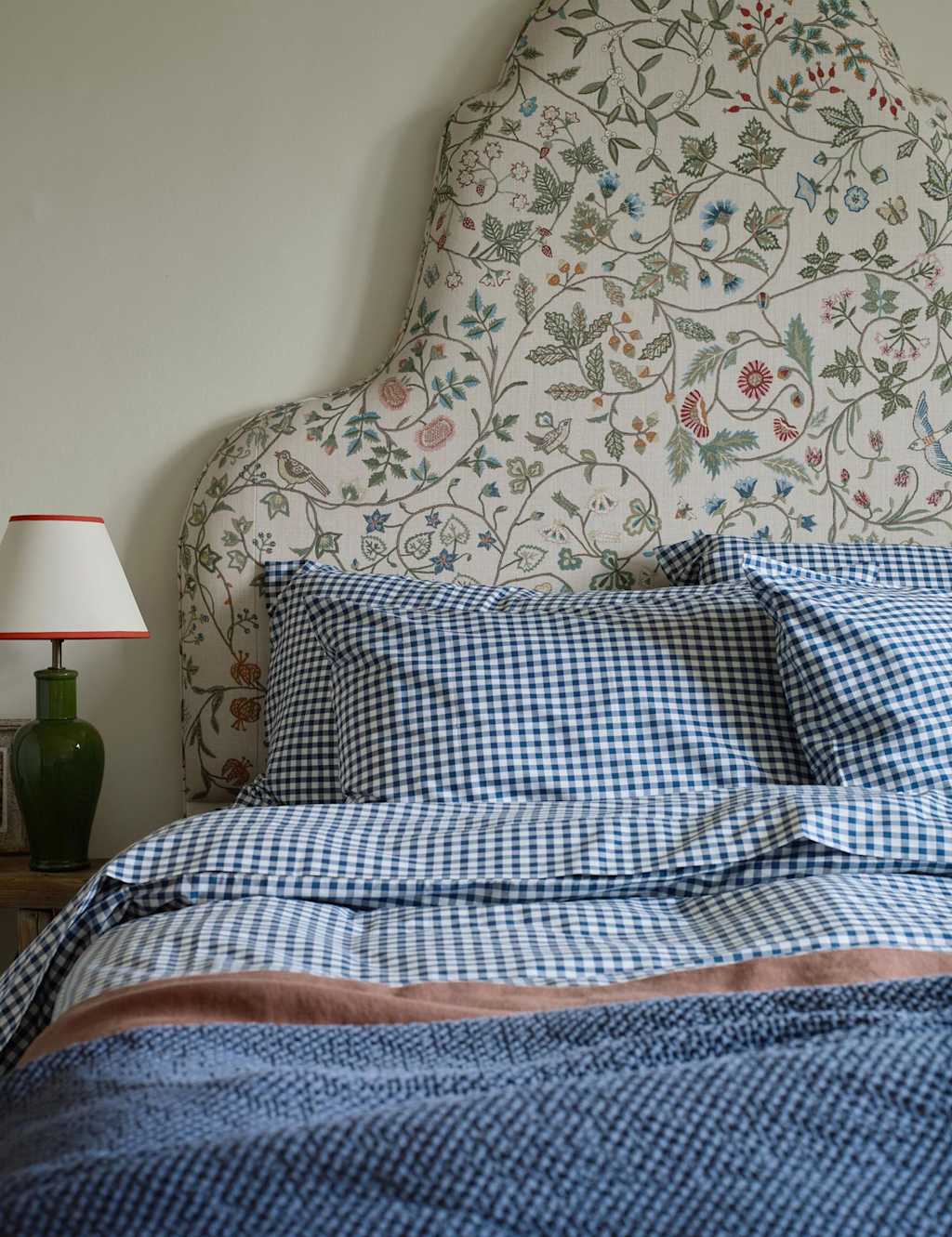Piglet In Bed Pure Cotton Small Gingham Check Fitted Sheet Blue Mix