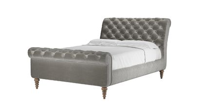 Knightsbridge Double Bed in Squirrel Cotton Matt Velvet - sofa.com