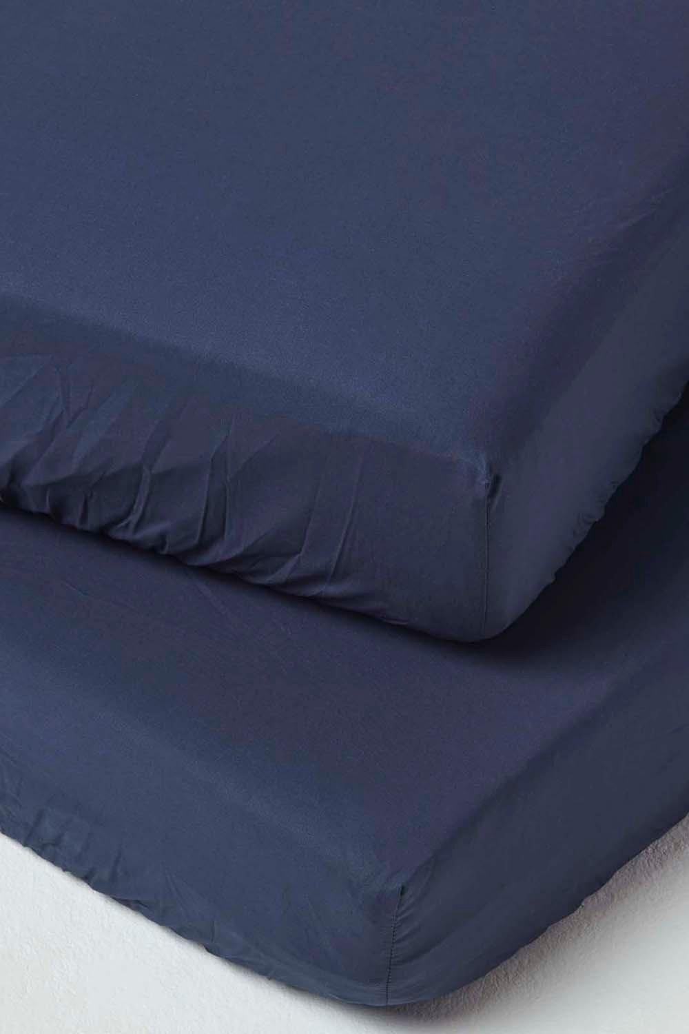Homescapes Cotton Cot Bed Fitted Sheets 200 Thread Count, 2 Pack in Navy