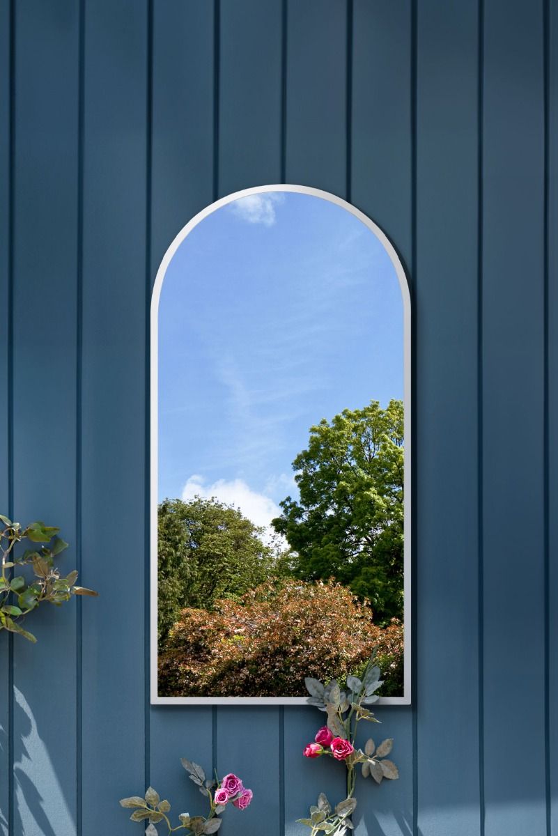 MirrorOutlet White Metal Framed Arched Leaner/Wall Garden Mirror (140CM X 70CM)