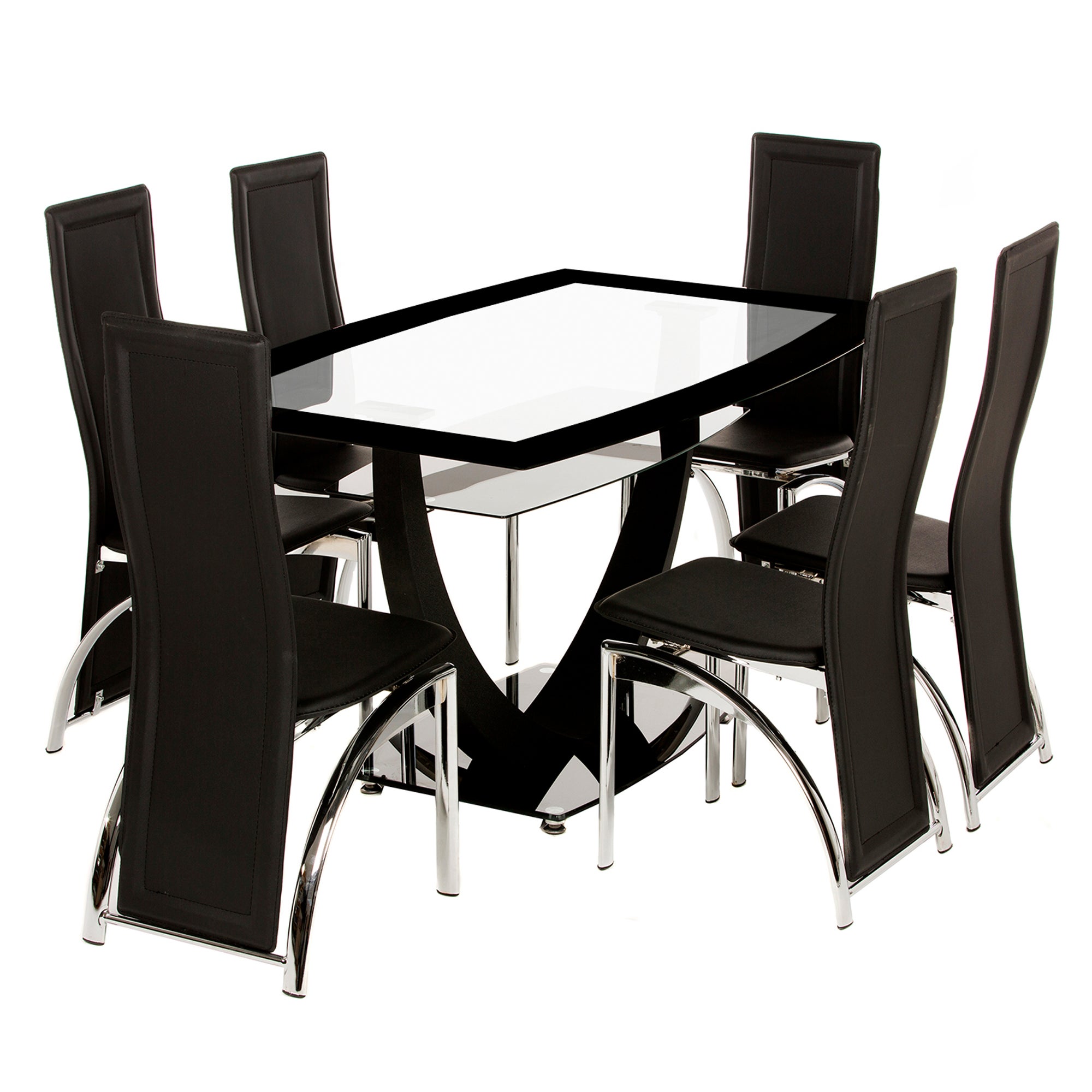 Henley 6 Seater Glass Dining Set Black