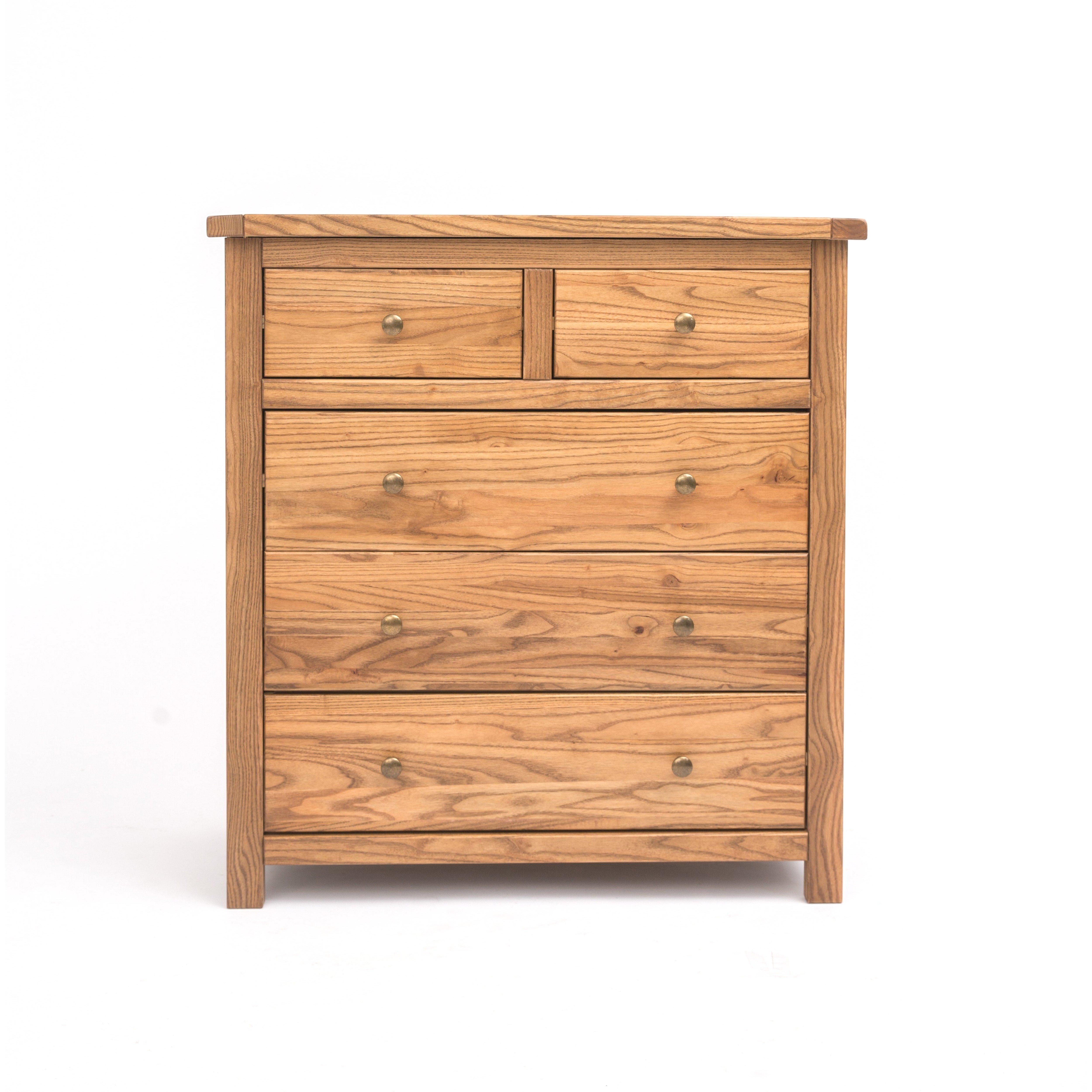 Cabinet Bits Trivento 5 Drawer Chest of Drawers Brass Knob in Natural