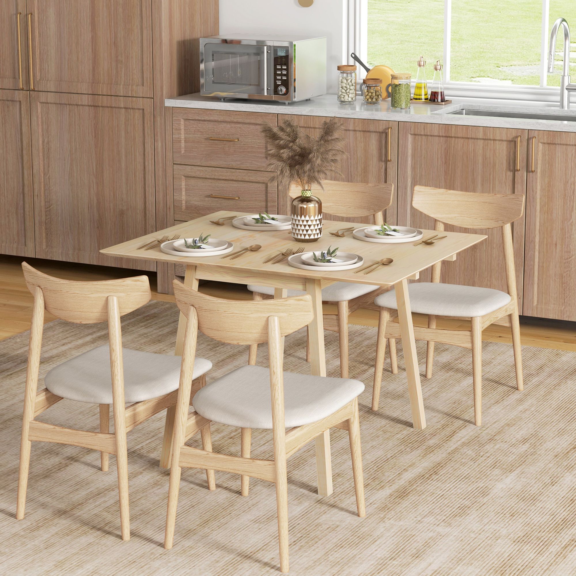 HOMCOM Kitchen Table for 2-4, Folding Drop Leaf Dining Table in Light Brown