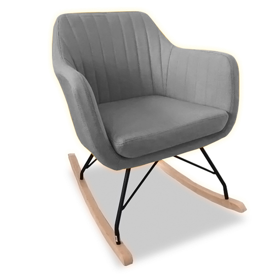 Katell Fabric Rocking Chair In Light Grey With Wooden Base