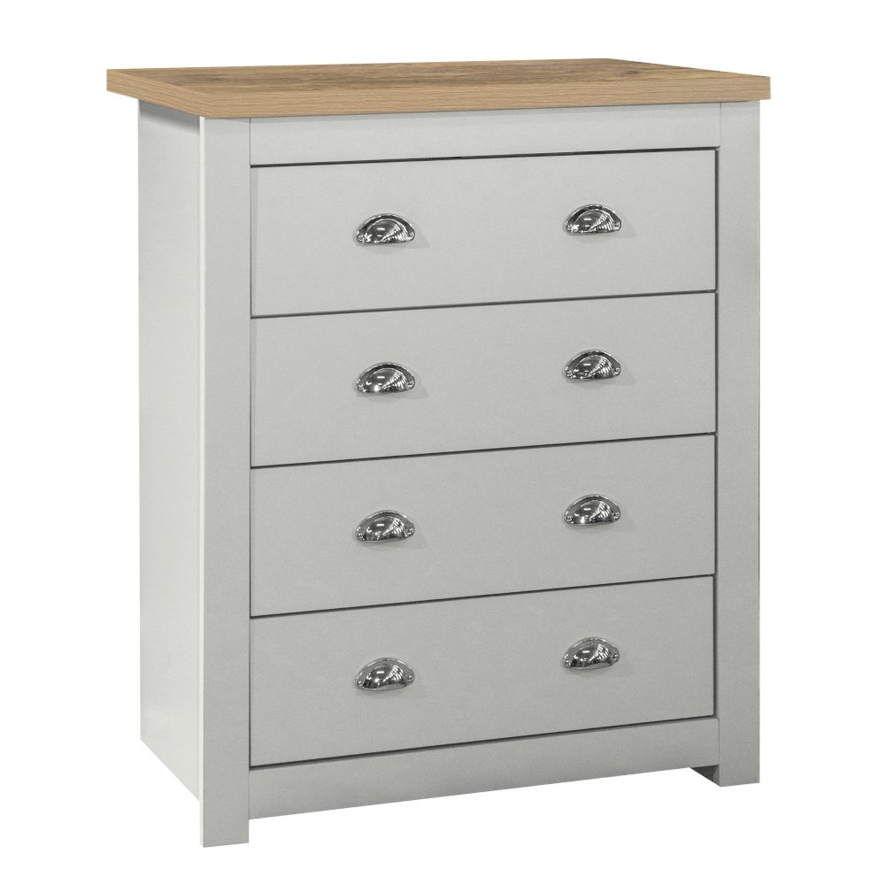 Highgate Grey and Oak Wooden 4 Drawer Chest