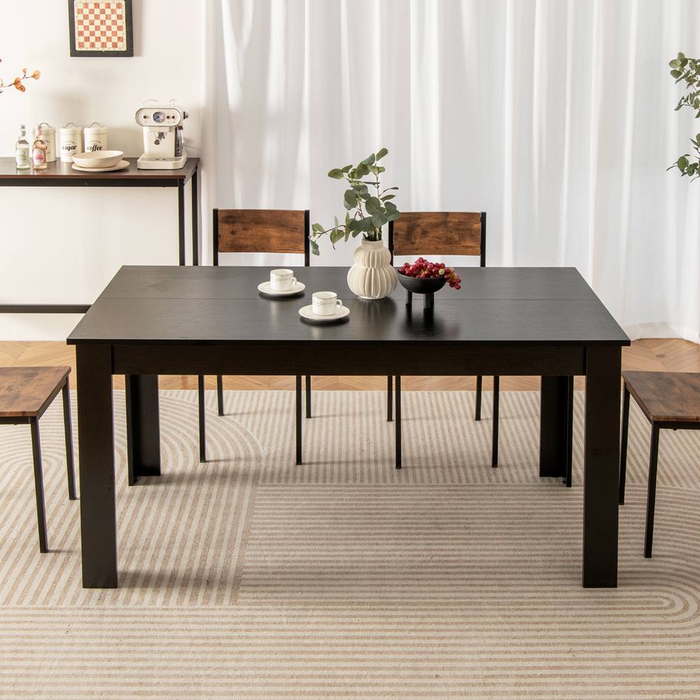 Costway 160 CM Rectangular Dining Table Modern 8 people Kitchen Table in Black