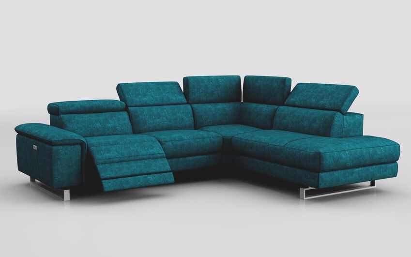 Blue Fabric Viserba 3 Corner 2 with Left Hand Facing Power Recliner, Right Hand Facing Chaise & Manual Head Tilt