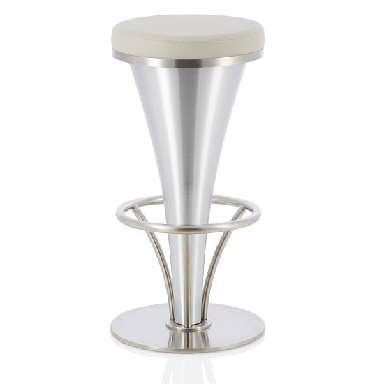 Romania Bar Stool In Grey Faux Leather With Stainless Steel Base
