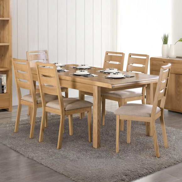Curve 4-6 Seater Extendable Dining Table with 6 Chairs, Solid Oak