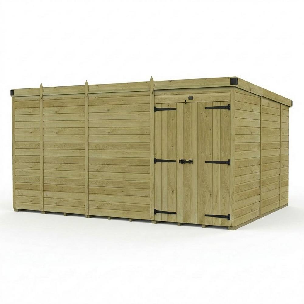 Buttercup Farm 13ft x 10ft Pent Garden Shed Double Door No Windows - Timber in Brown