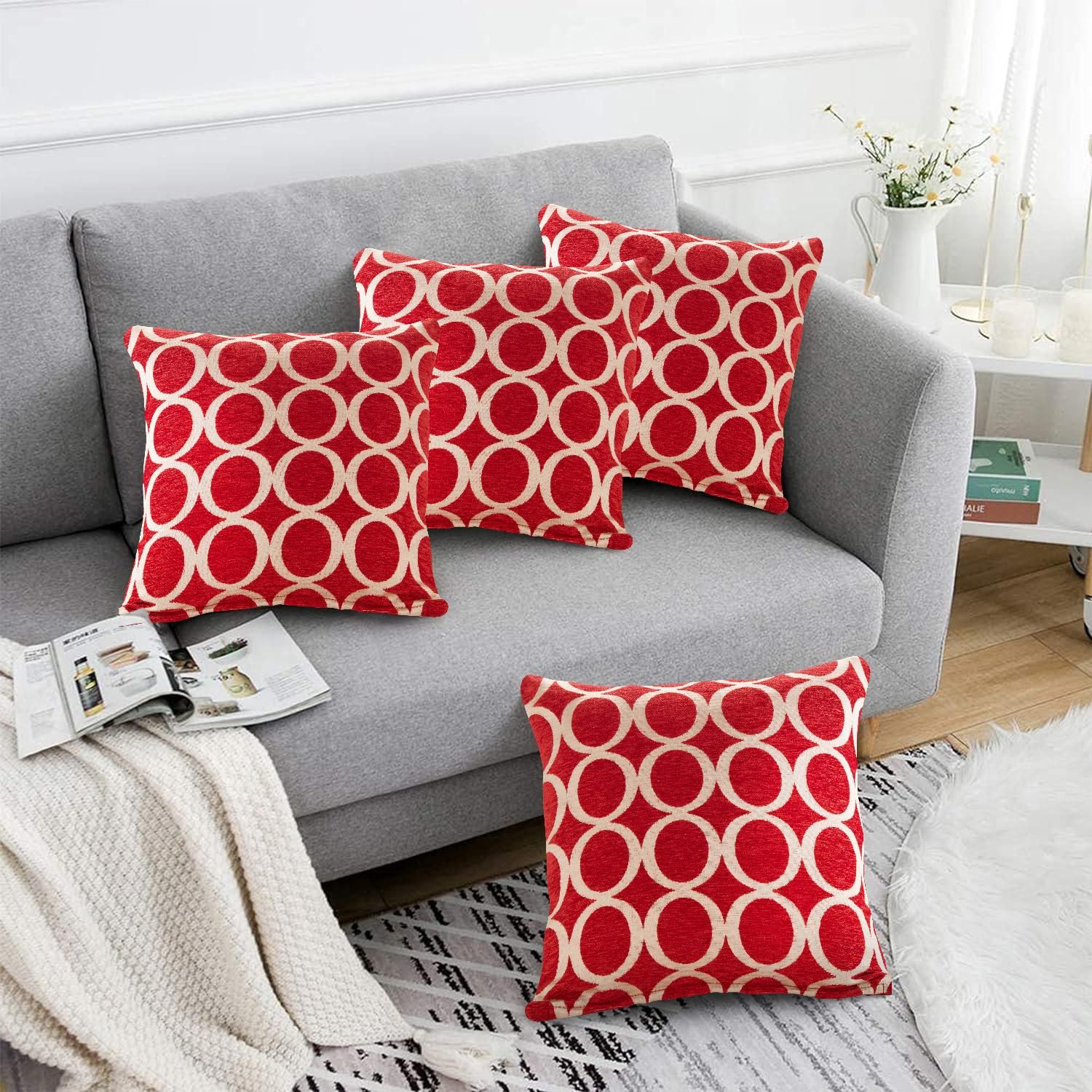 Luxury Living Luxury Chenille Cushion set of 4 in Red