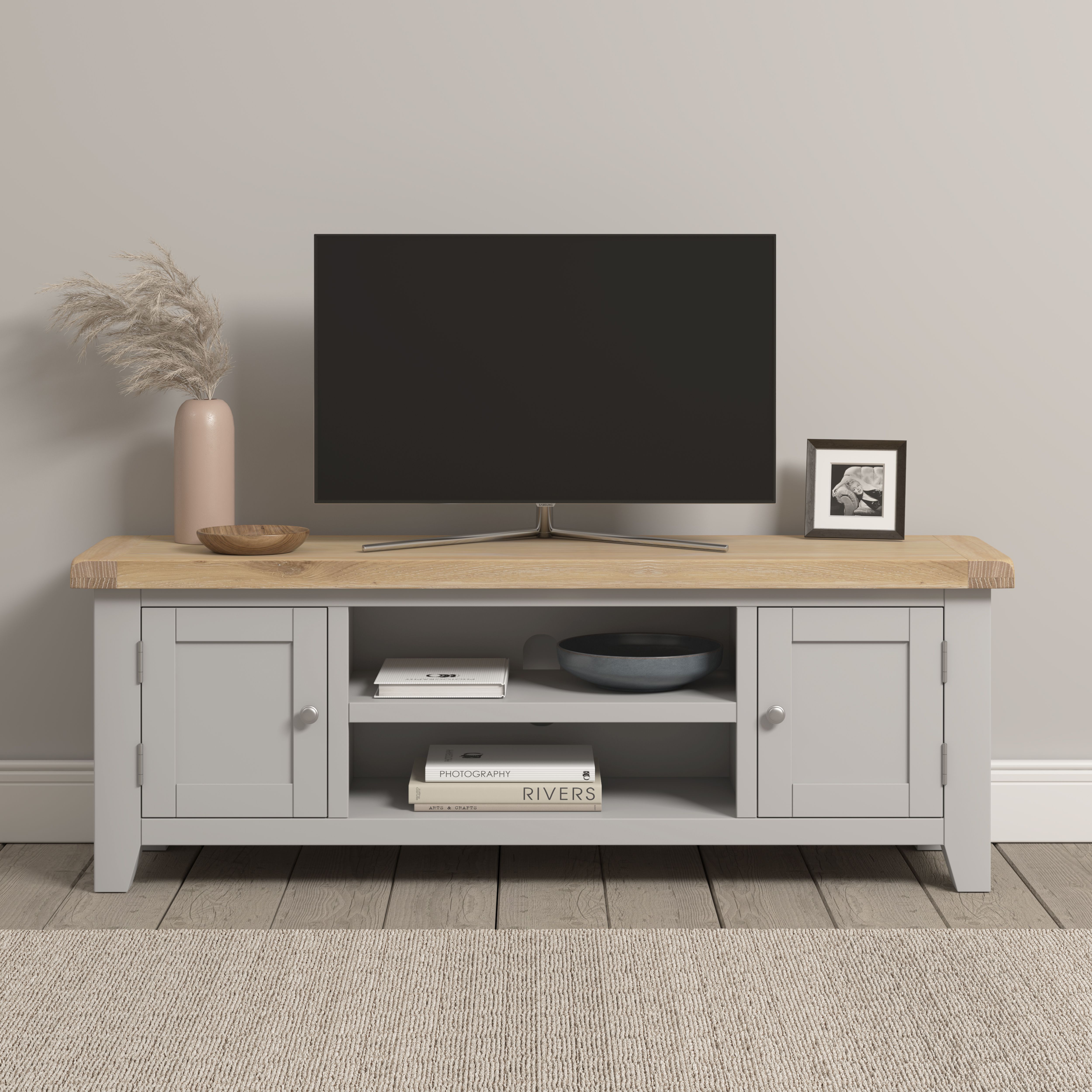 Seconique Windsor Straight TV Unit (Fully Assembled) in Light Grey