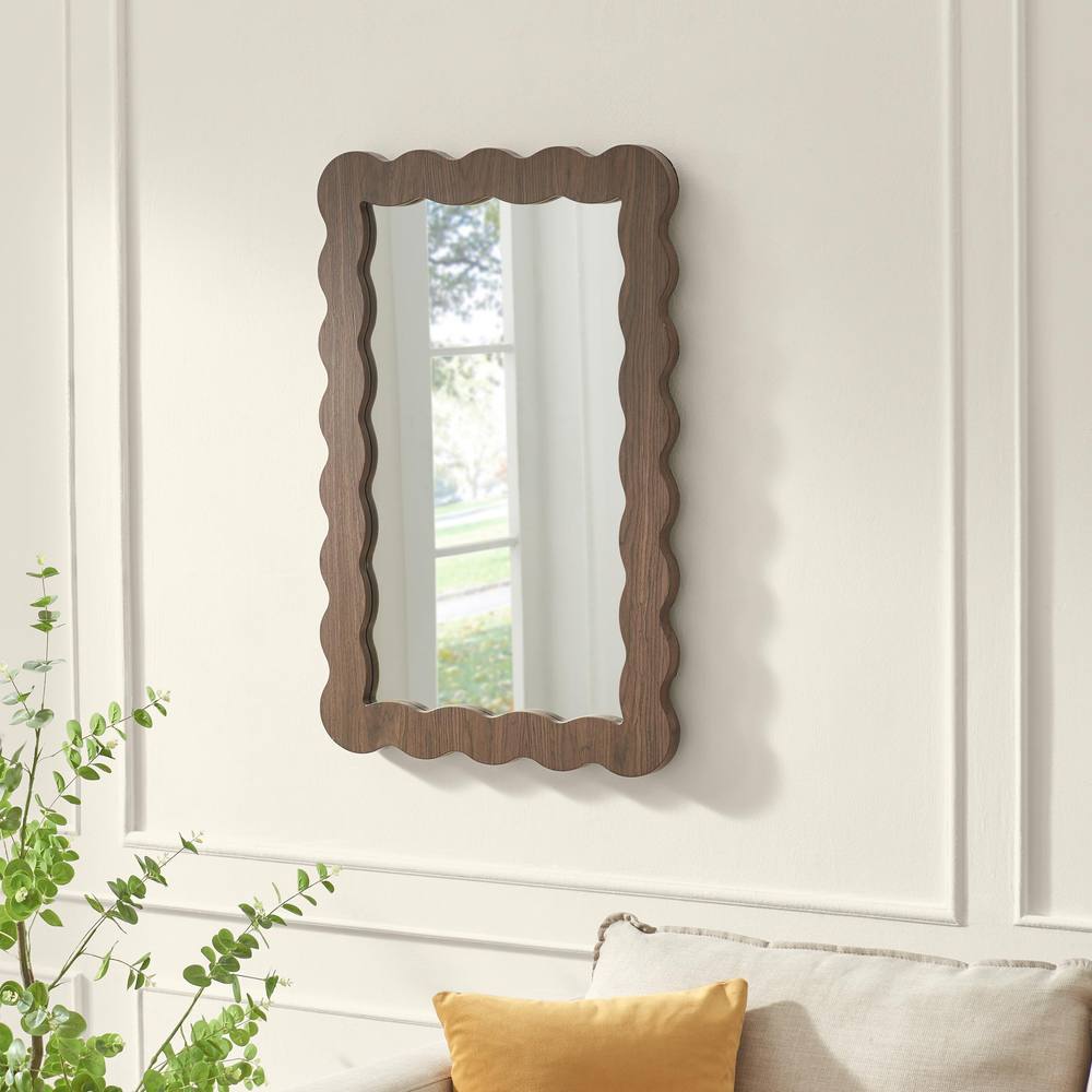 FurnitureboxUK Wiggle Walnut Wood Medium Rectangle 90x60cm Wall Mirror