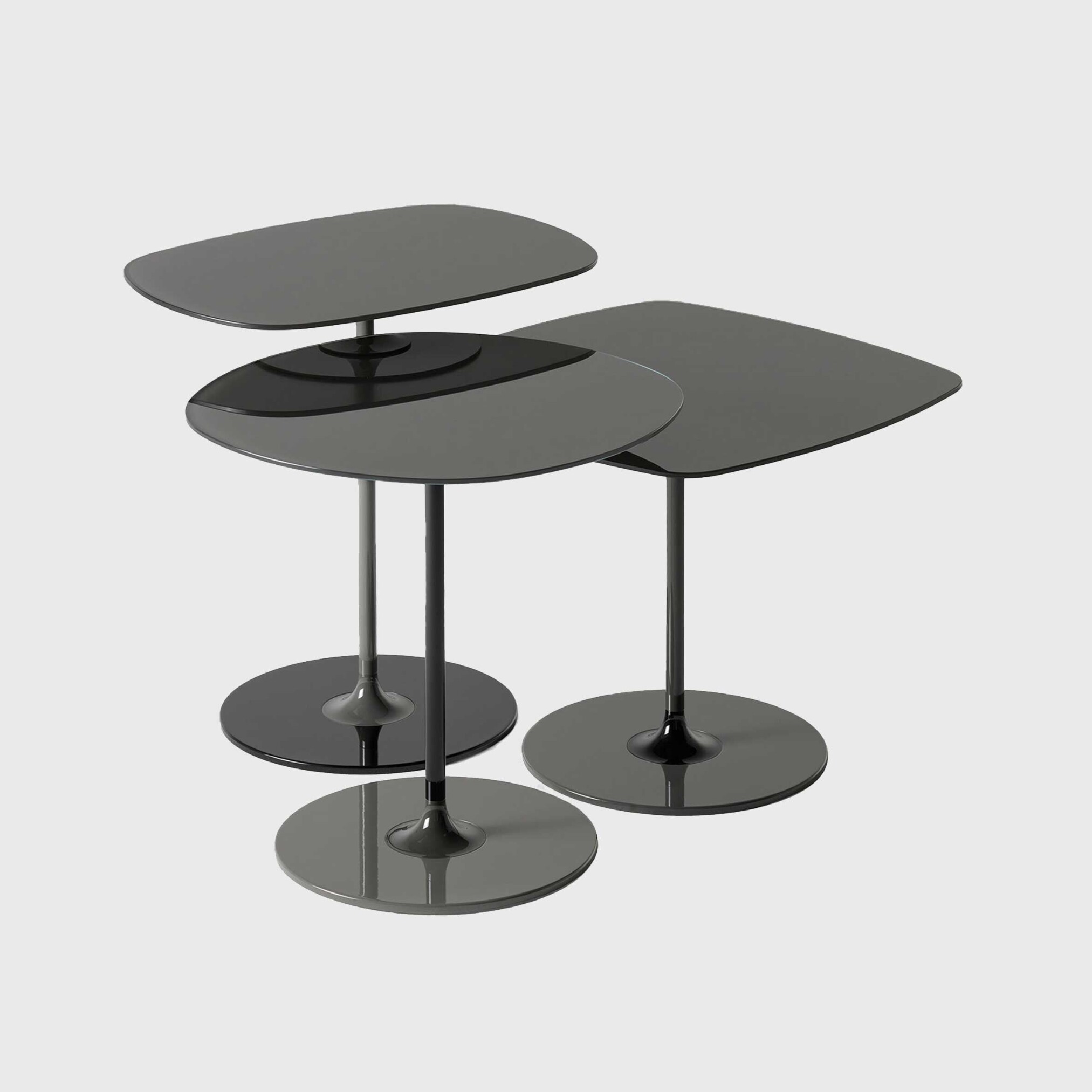 Kartell Thierry Set 3 Side Tables H40+H45+H50 Black Glass | Barker & Stonehouse