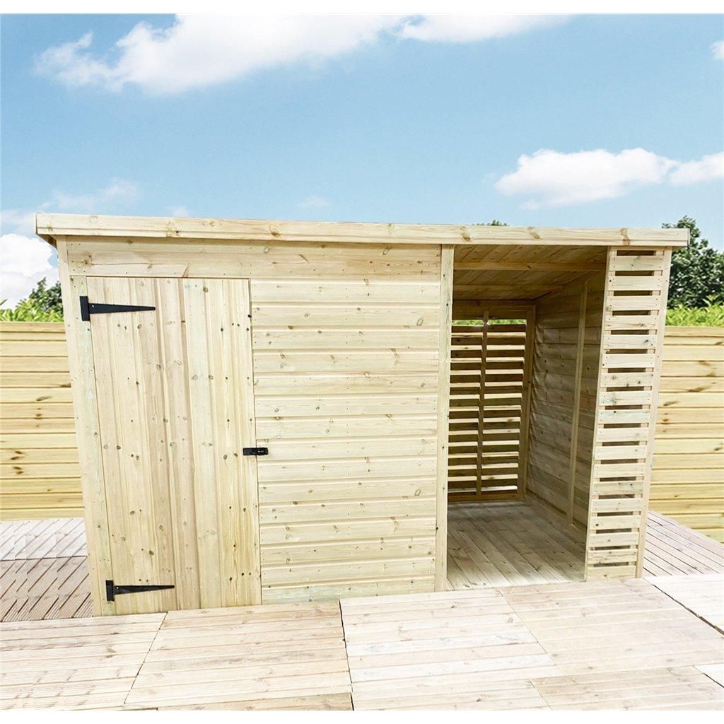 Marlborough 10 x 8 Pressure Treated Pent Shed With Storage Area in Natural