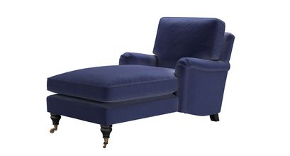 Bluebell Chaise Armchair in Prussian Blue Cotton Matt Velvet - sofa.com