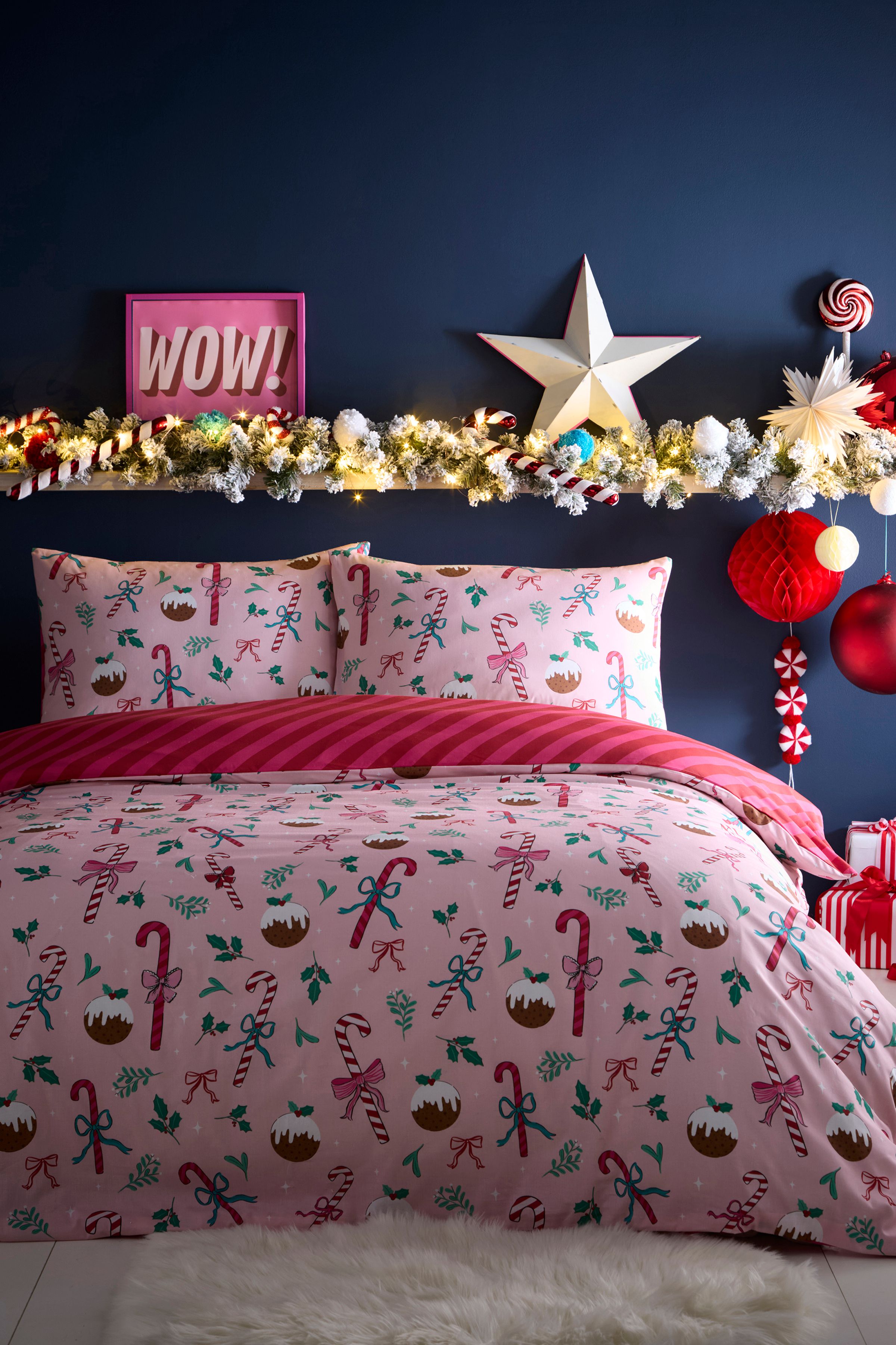 Fusion 'Festive Fancy ' Festive Print Duvet Cover Set in Pink