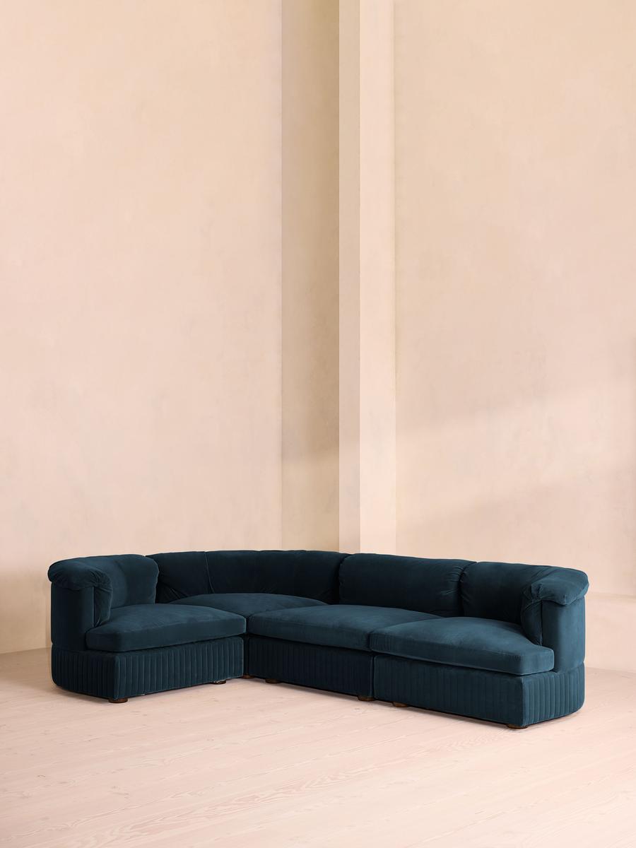 Oona Modular Sofa, L-Shape Sofa, Velvet Royal Blue