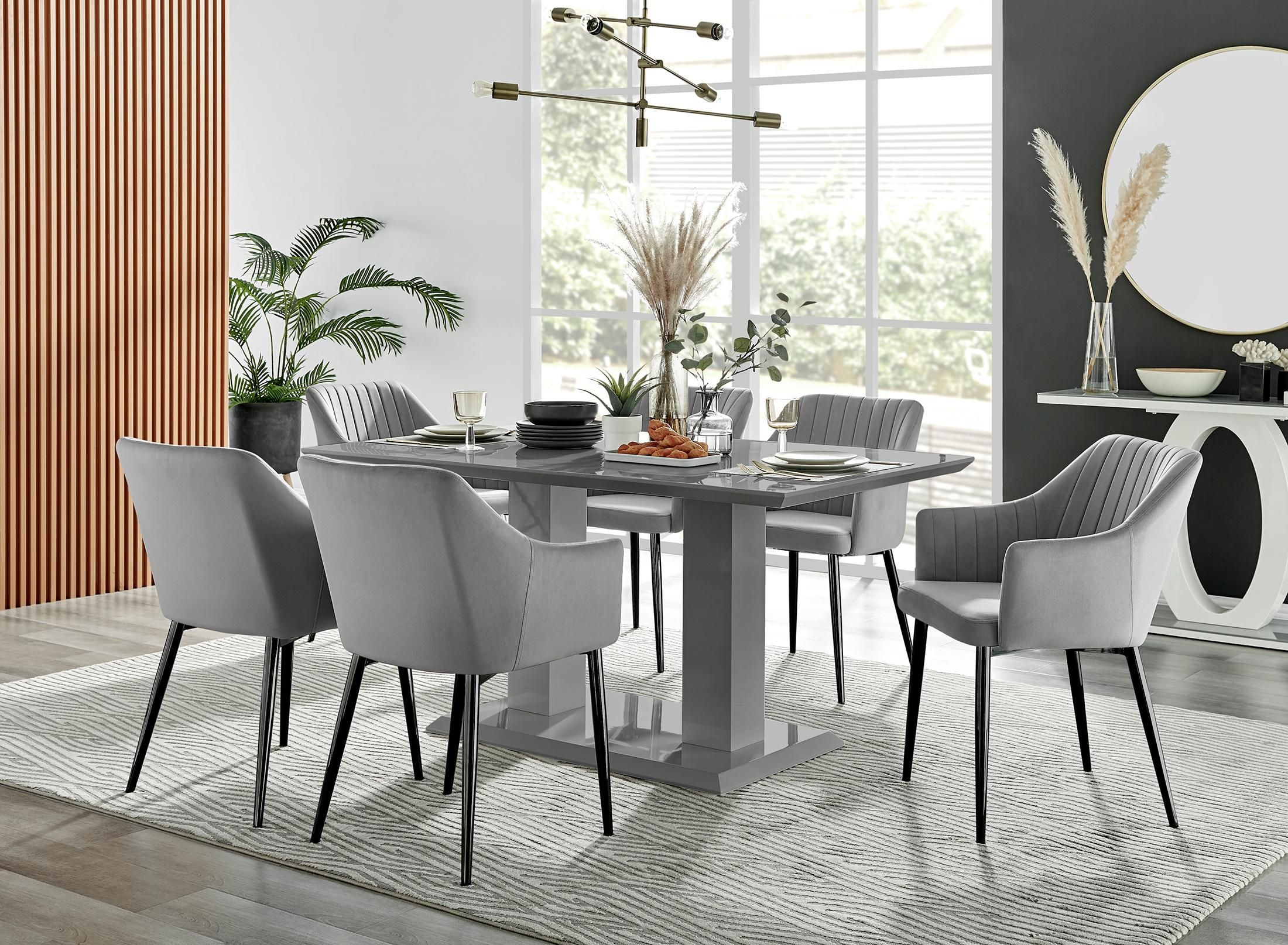 FurnitureboxUK Imperia High Gloss Grey Dining Table & 6 Calla Black Leg Chairs