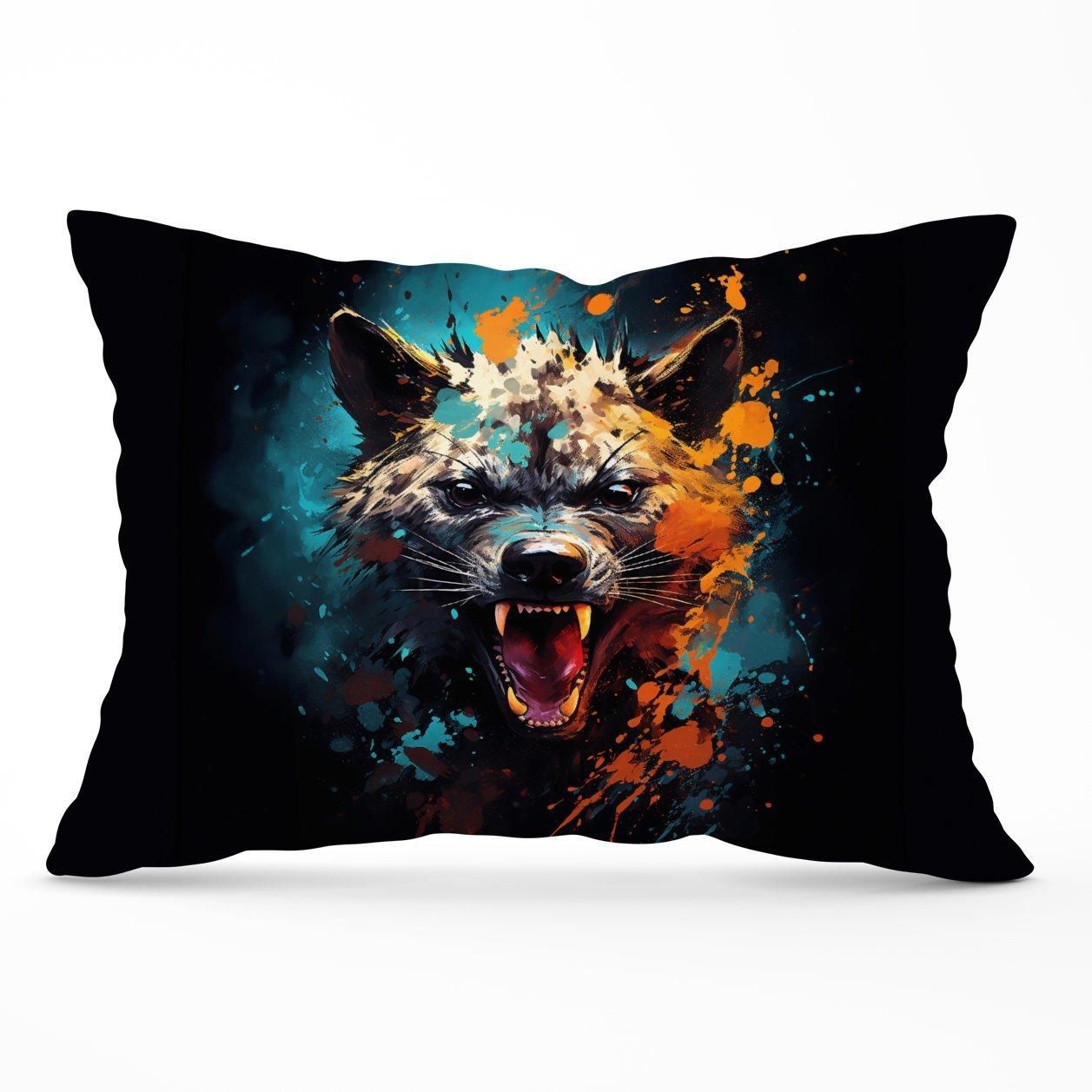 Warren Reed - Designer Splashart Angry Hyena Face Cushions in Blue