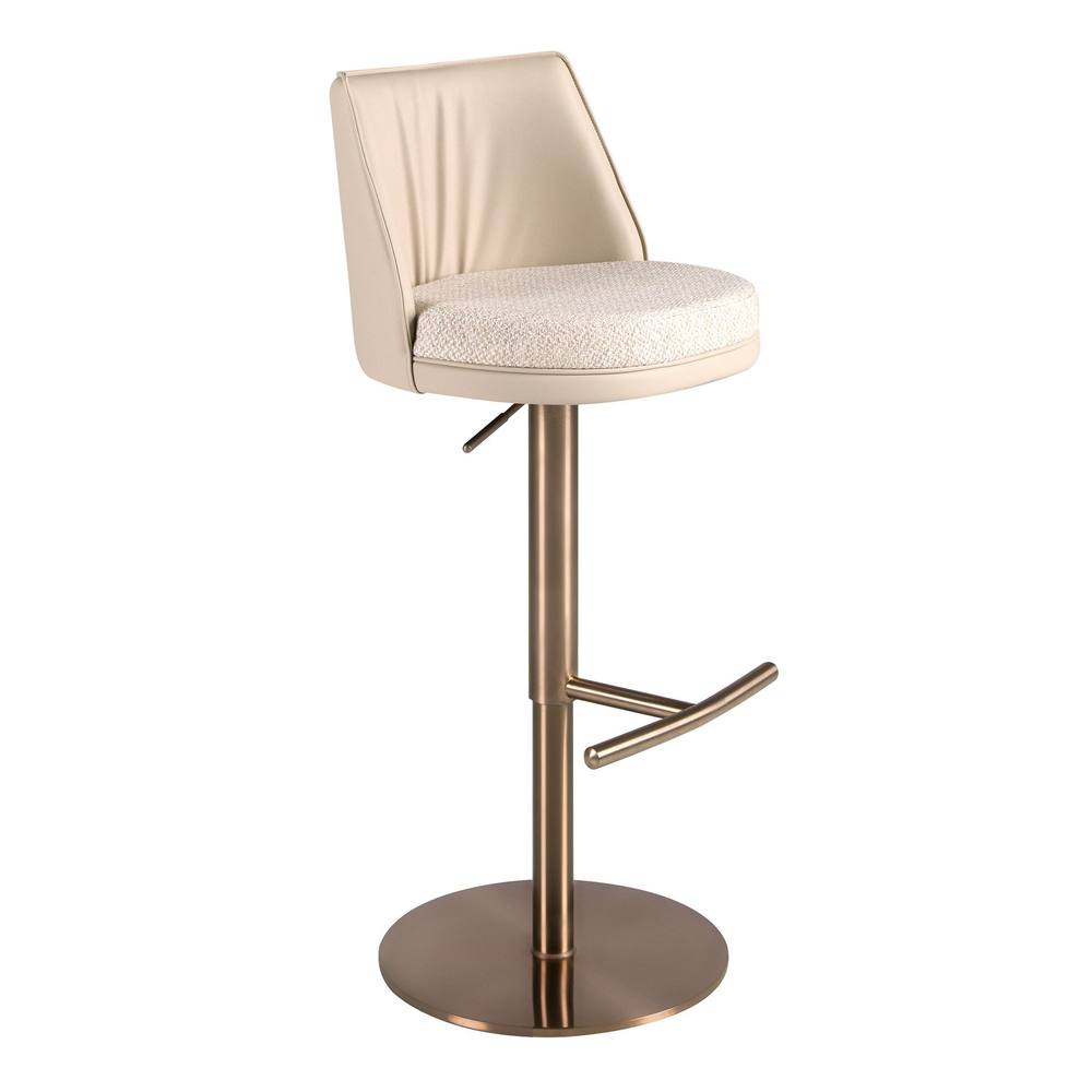 Angel Cerda Marbled-Fabric Swivel Bar Stool with Leatherette Backrest in Cream