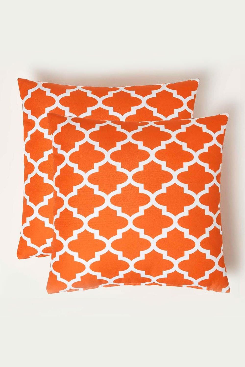 Homescapes Luxury Waterproof Orange Geometric Outdoor Cushion 45 x 45 cm, Set of 2