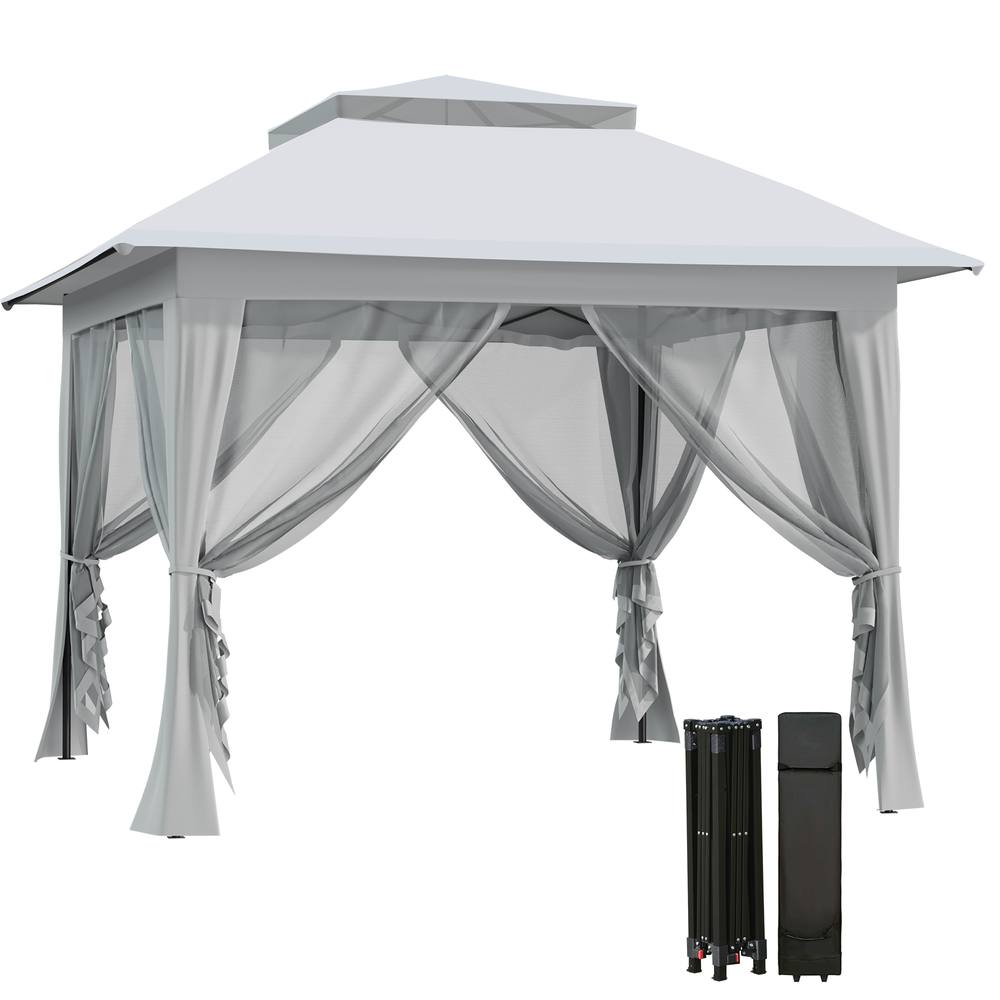 OUTSUNNY 3.6 x 3.6m Pop-up Tent Gazebo Instant Canopy Steel w/ Bag in Light Grey 2