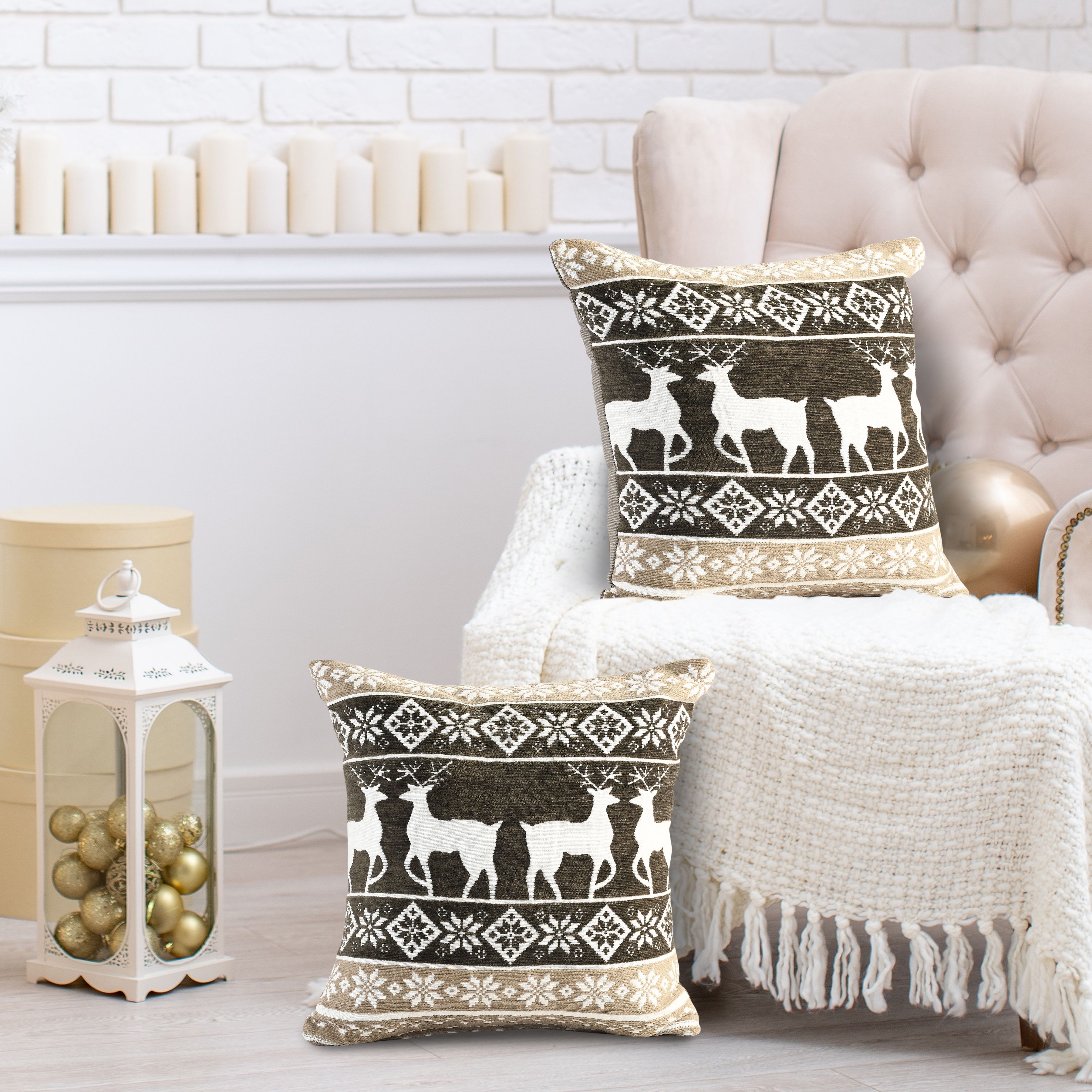Velosso Christmas Chenille Stag Filled Christmas Cushion in Grey