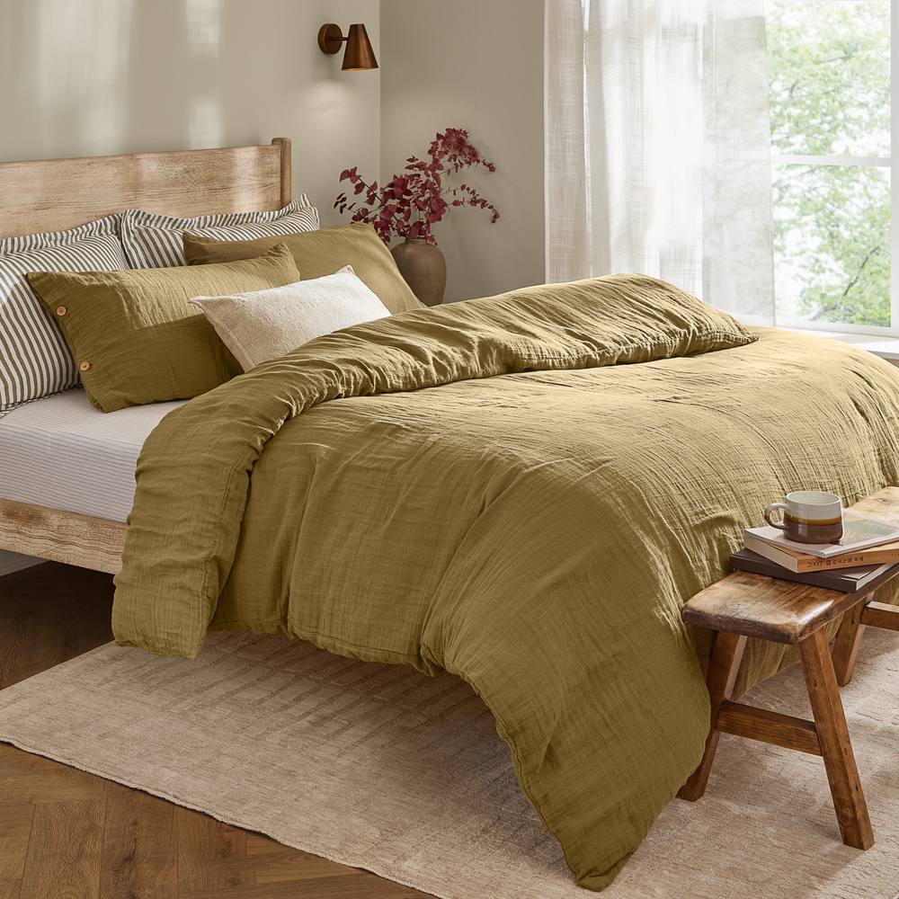 Yard Lark 100% Cotton Muslin Duvet Cover Set in Olive