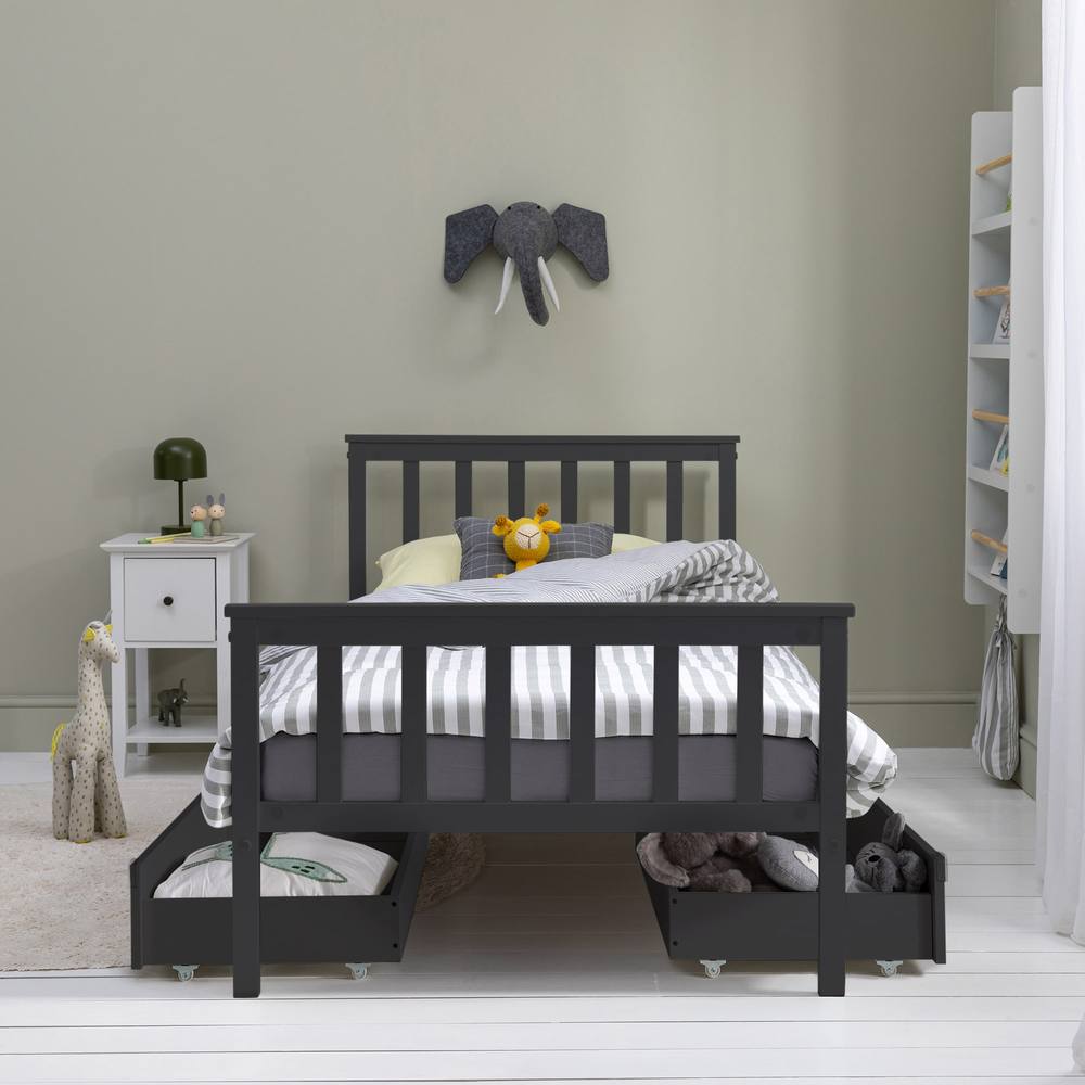 Nöa and Nani Otis Single Bed 3ft Frame with 2 Storage Drawers in Anthracite in Grey